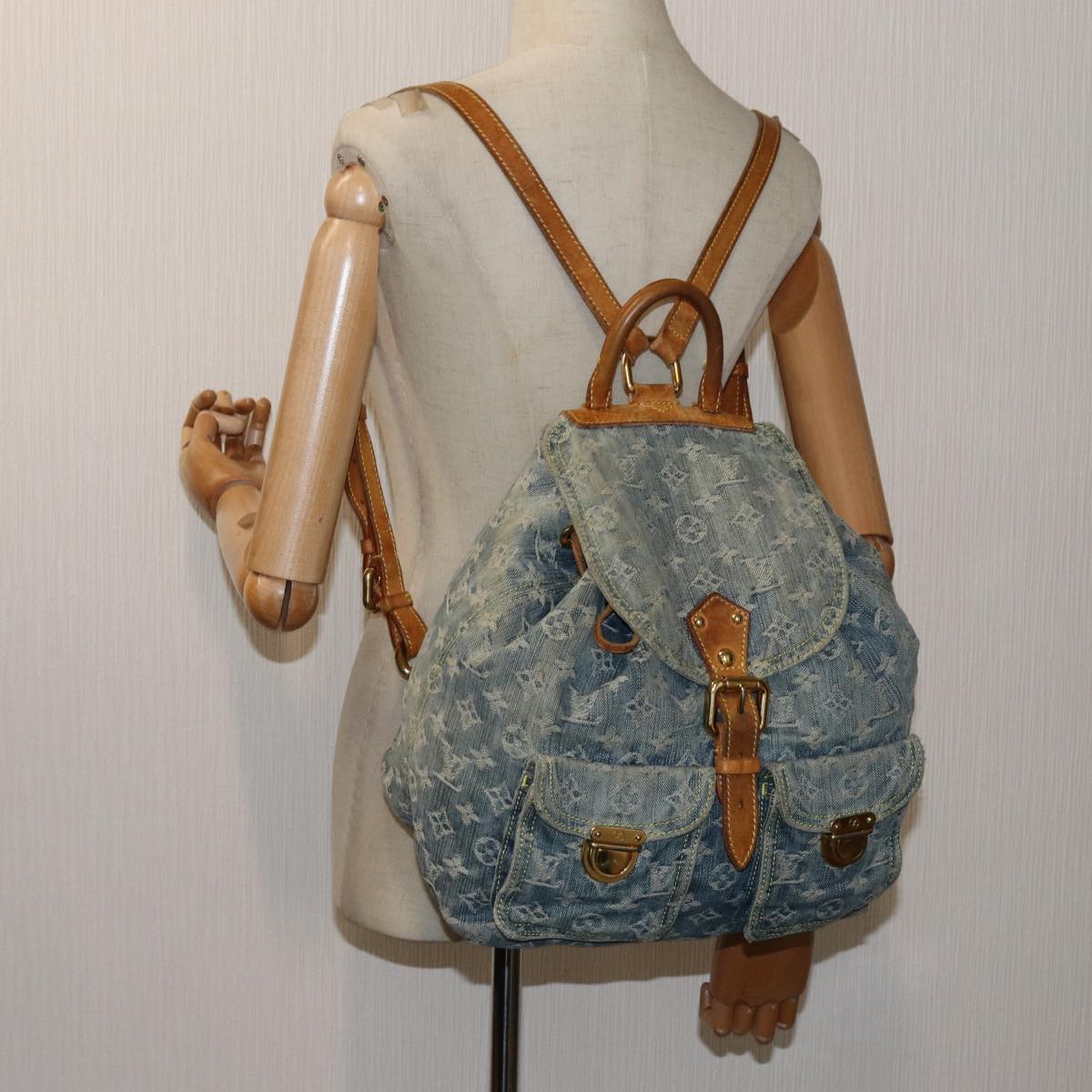 LOUIS VUITTON Monogram Denim Sac A DosGM Backpack Blue M95056 LV 71186