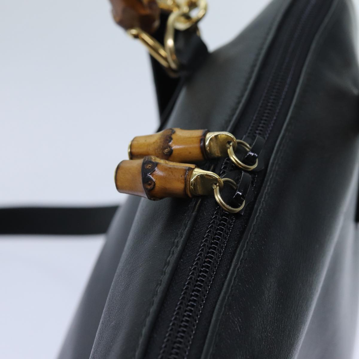 GUCCI Bamboo Hand Bag Leather 2way Black 71189
