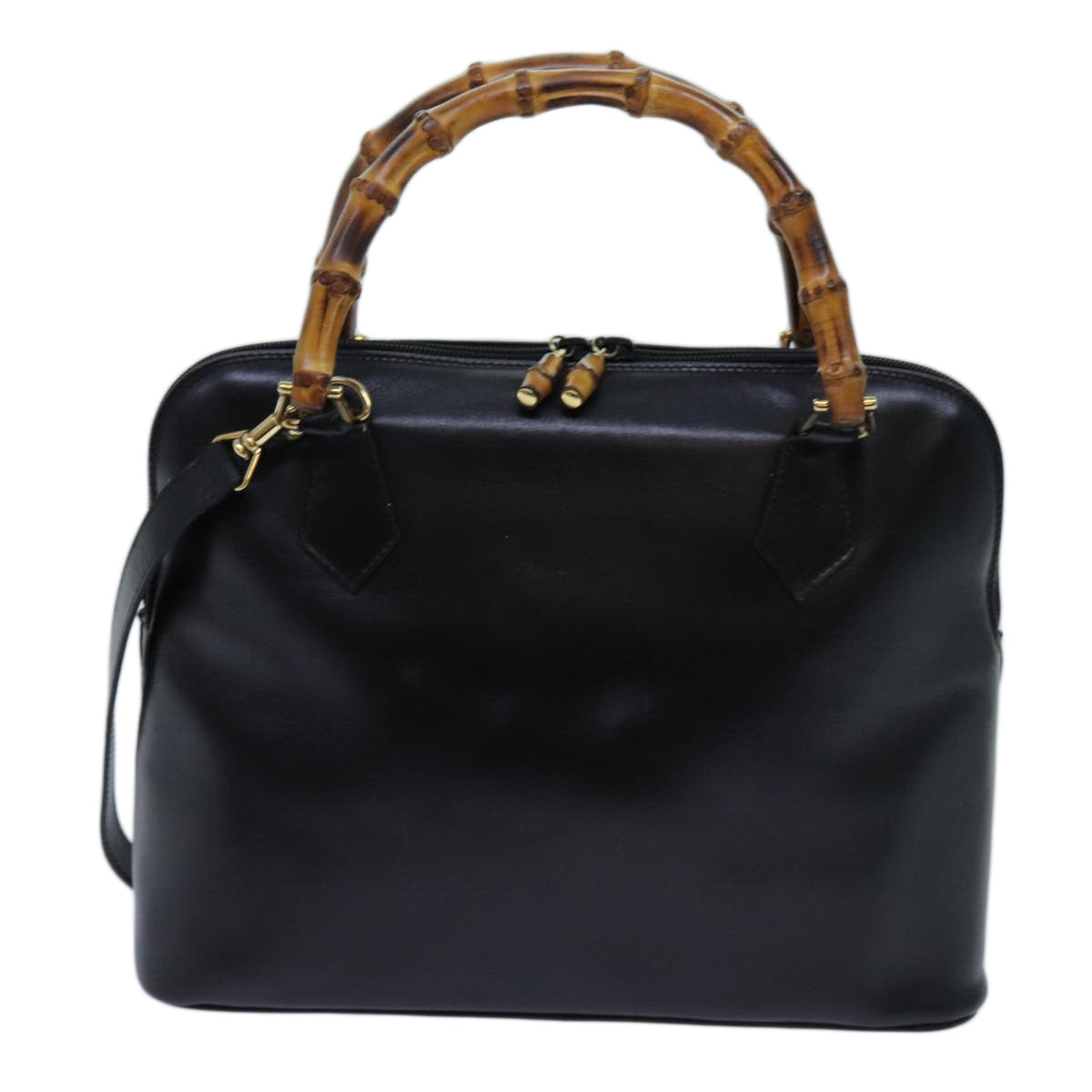 GUCCI Bamboo Hand Bag Leather 2way Black 71189