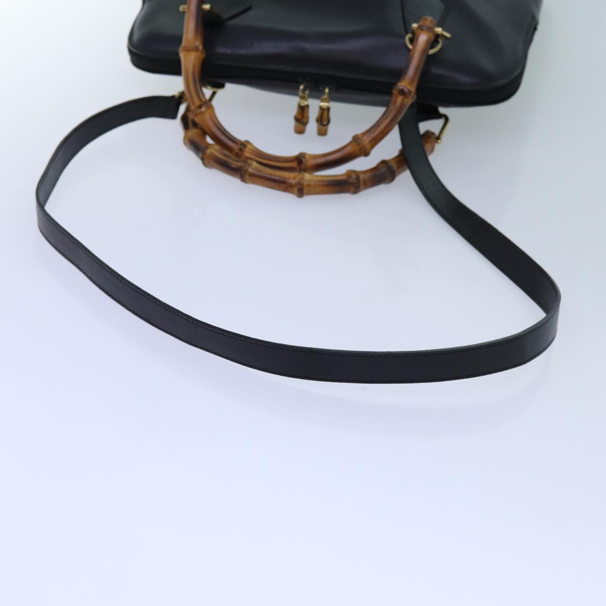 GUCCI Bamboo Hand Bag Leather 2way Black 71189