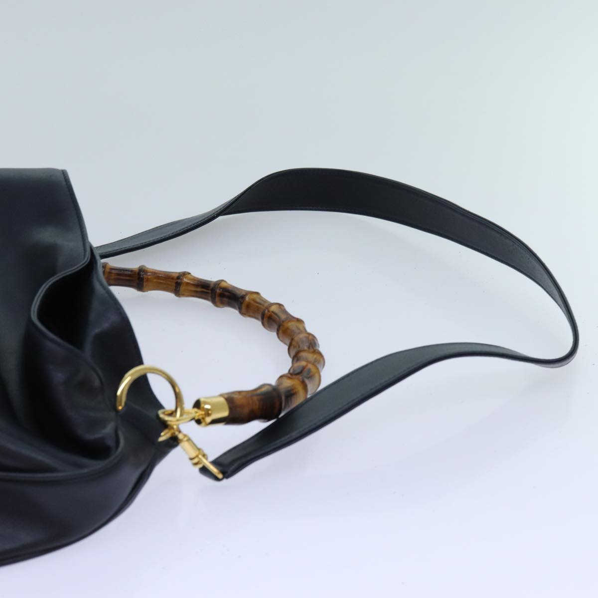 GUCCI Bamboo Hand Bag Leather 2way Navy 71190