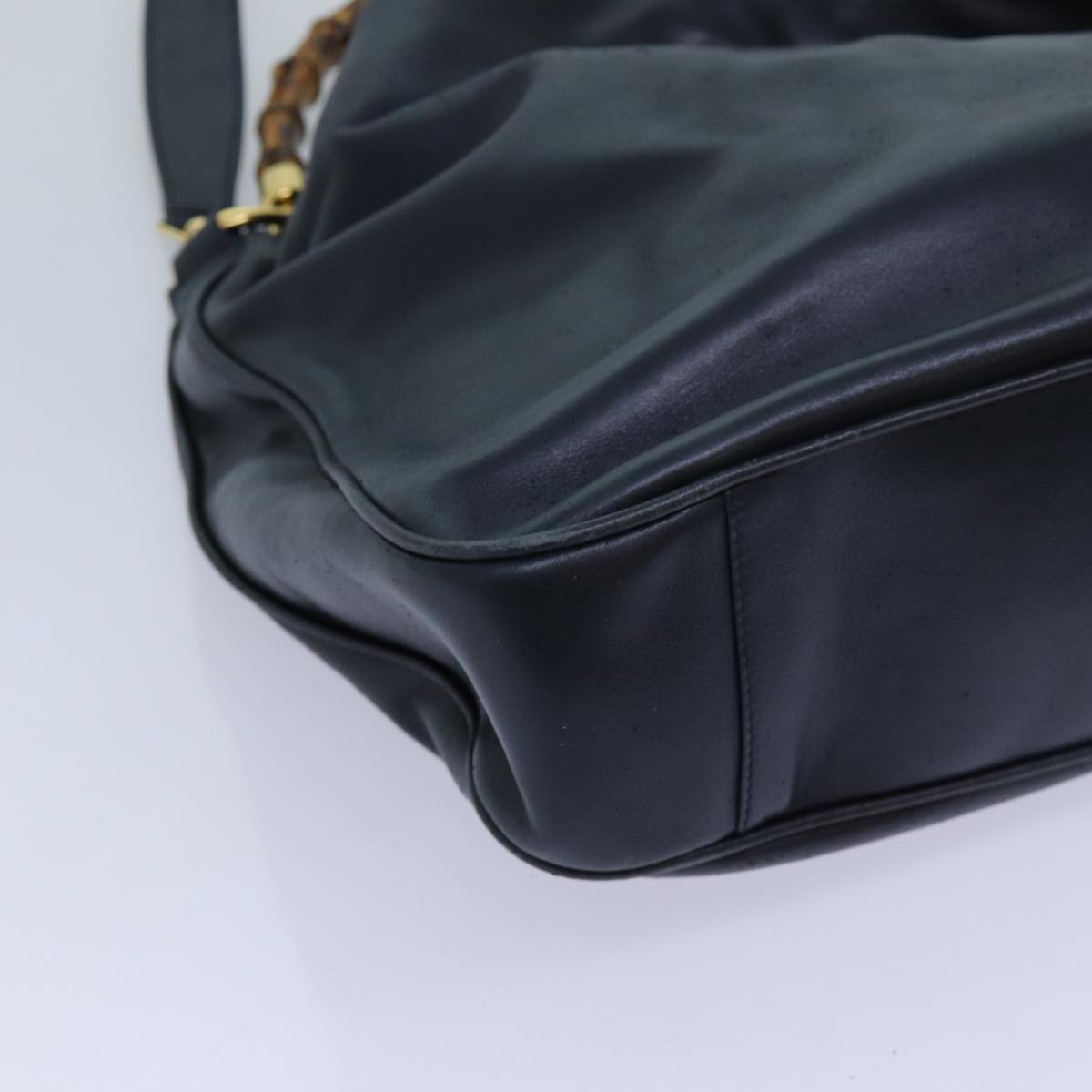 GUCCI Bamboo Hand Bag Leather 2way Navy 71190