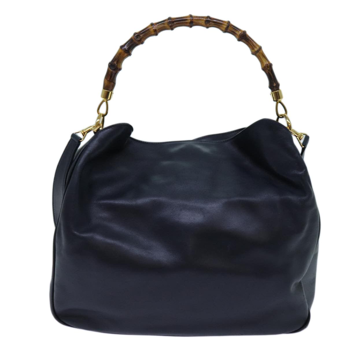GUCCI Bamboo Hand Bag Leather 2way Navy 71190