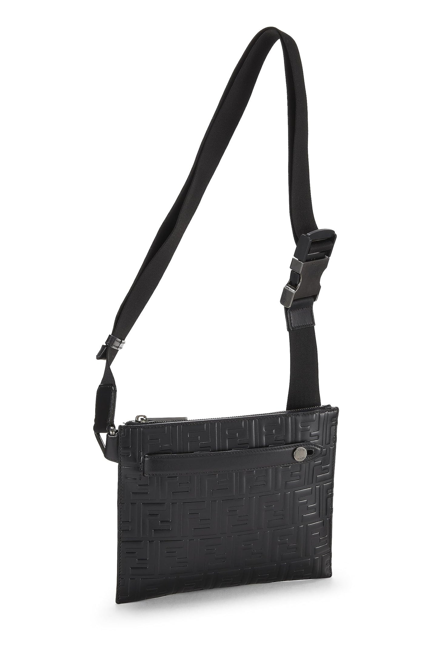 Fendi,  Black Zucca Leather Waist Pouch, Black