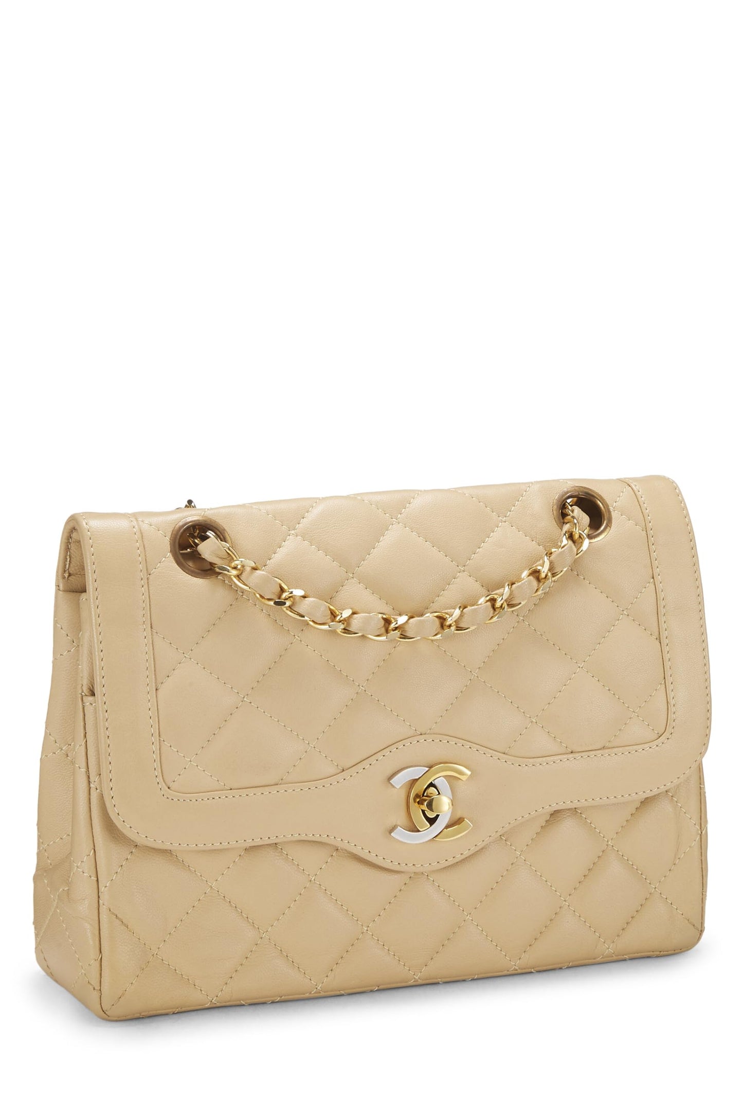Chanel,  Beige Quilted Lambskin Paris Limited Double Flap Small, Beige