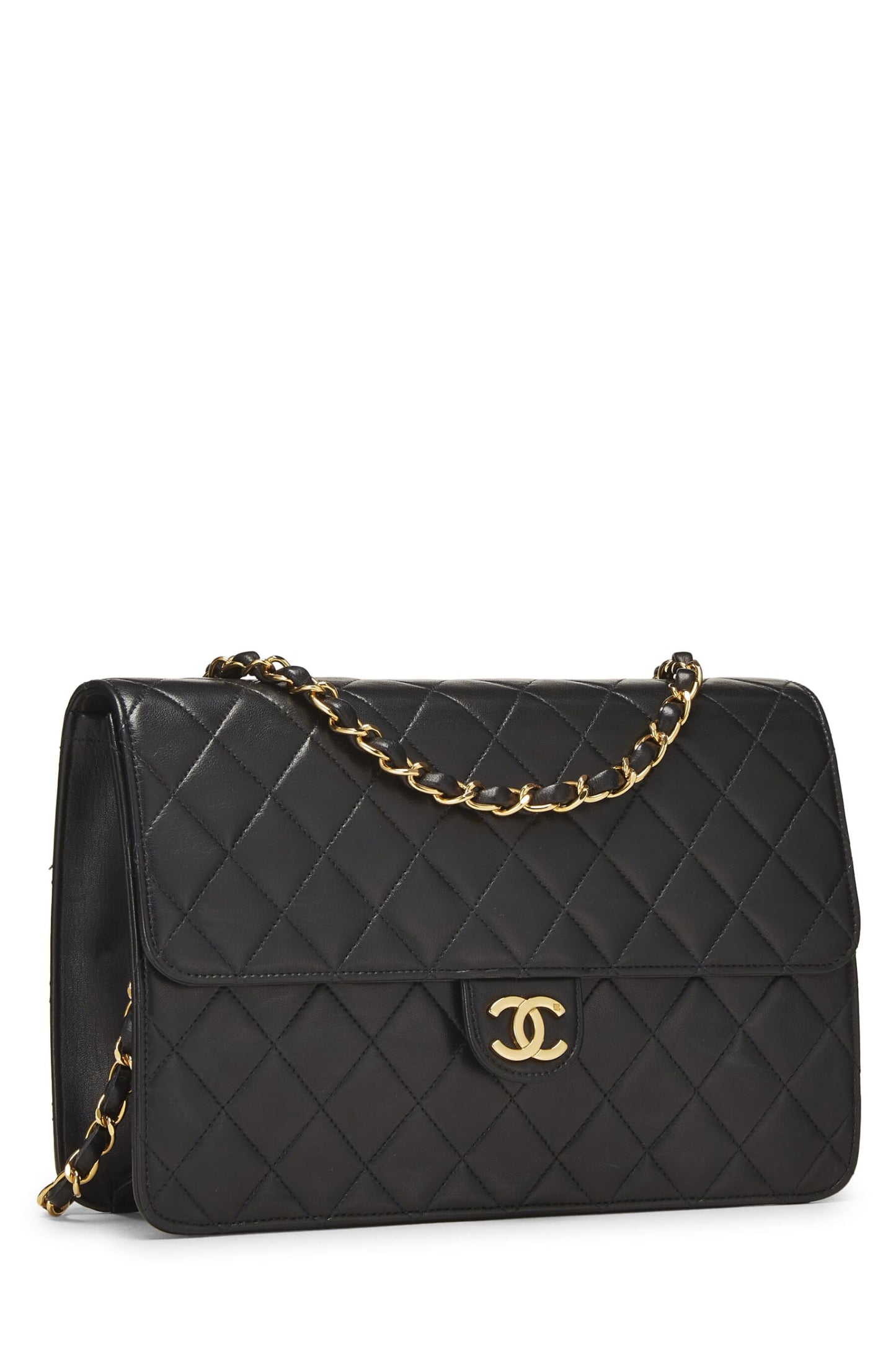Chanel,  Black Quilted Lambskin Ex Flap Medium, Black