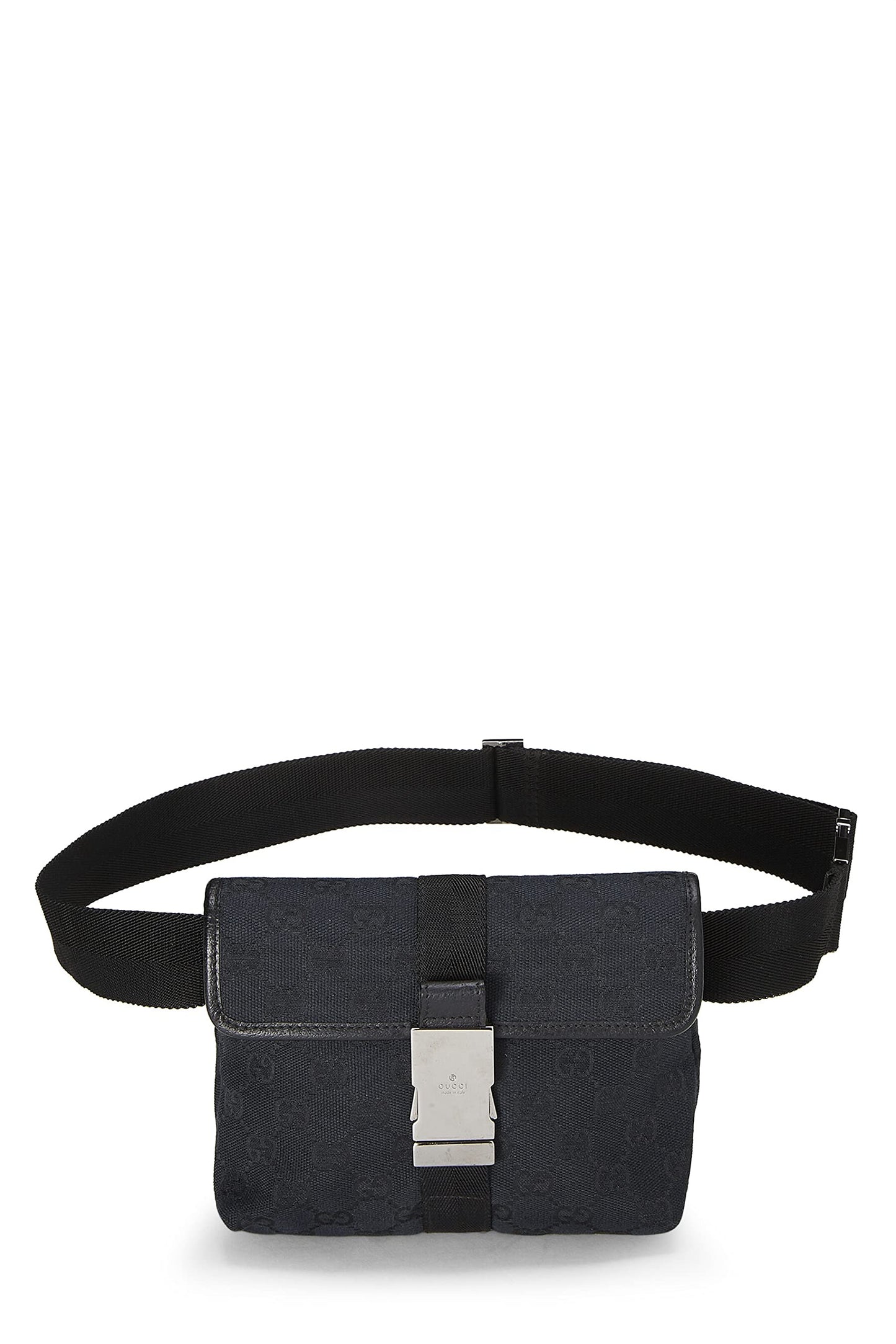 Gucci,  Black Original GG Canvas Buckle Flap Belt Bag Small, Black