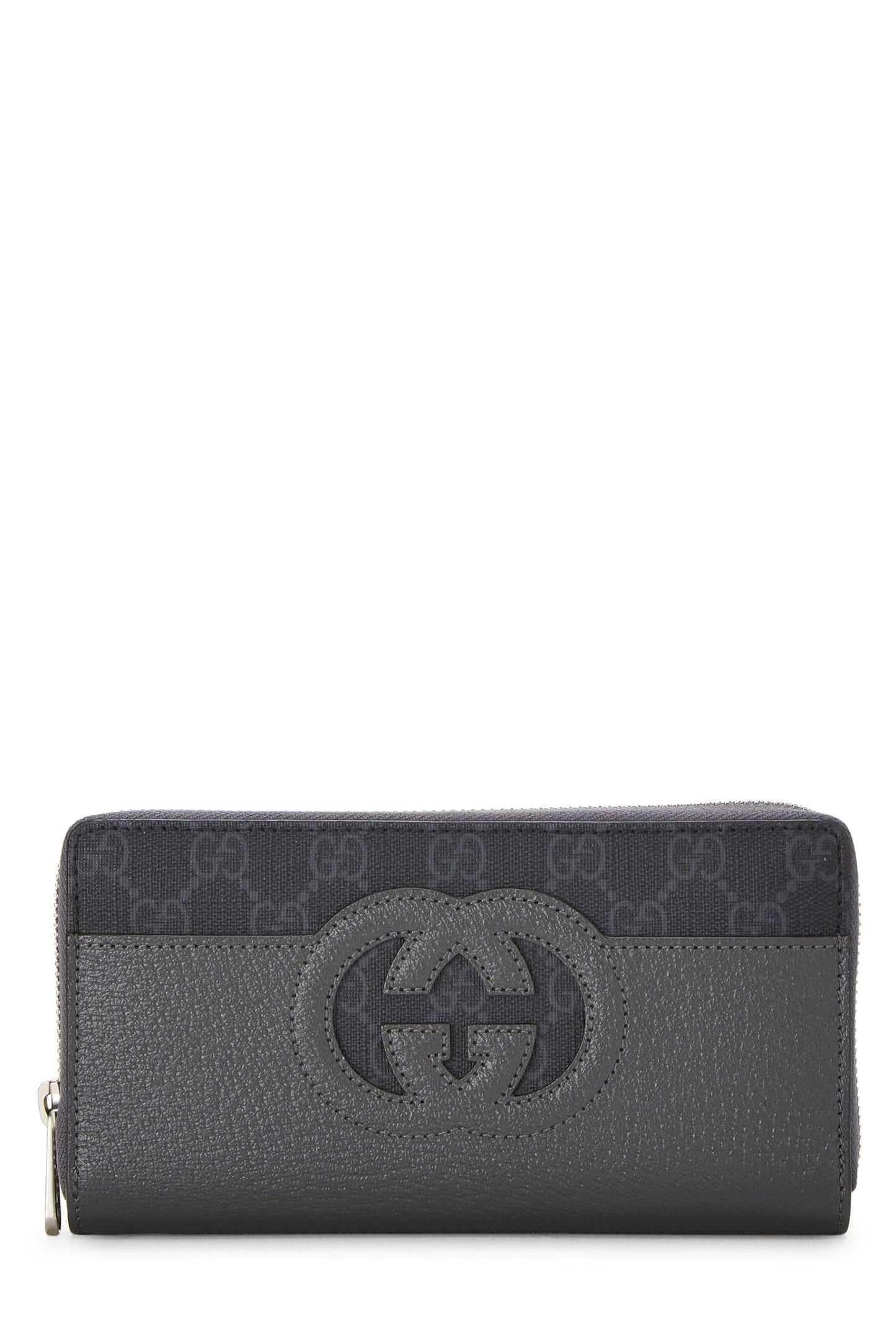 Gucci,  Grey Leather & Original GG Supreme Zip Around Wallet, Grey