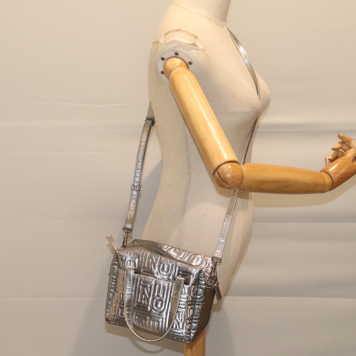 FENDI Zucca Canvas Hand Bag 2way Silver 71228
