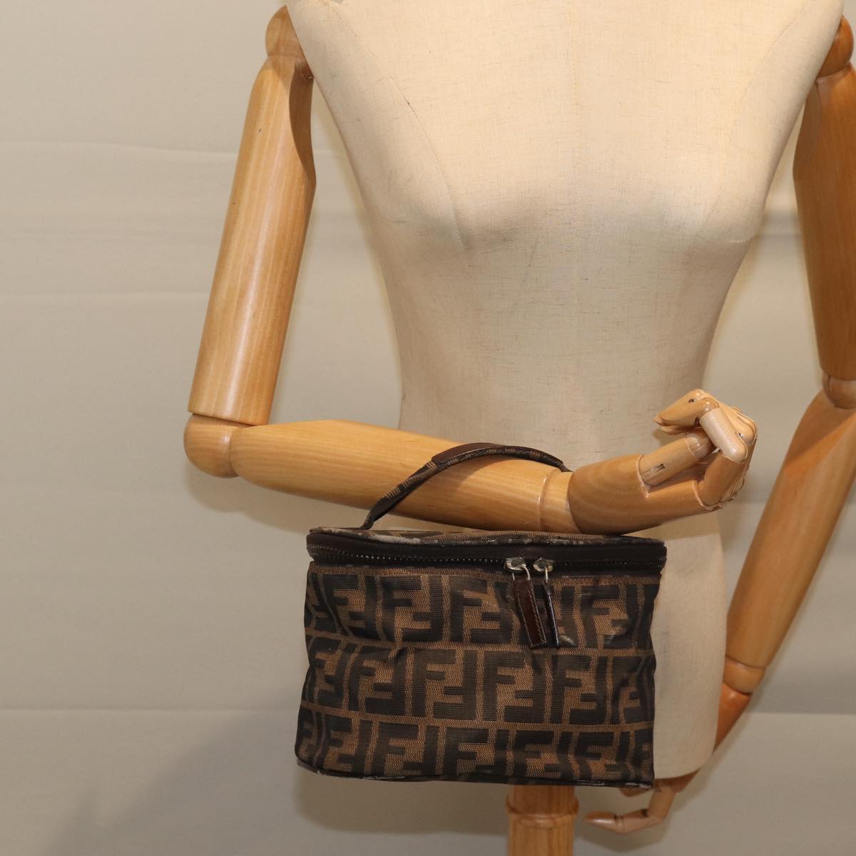 FENDI Zucca Canvas Vanity Cosmetic Pouch Brown 71232