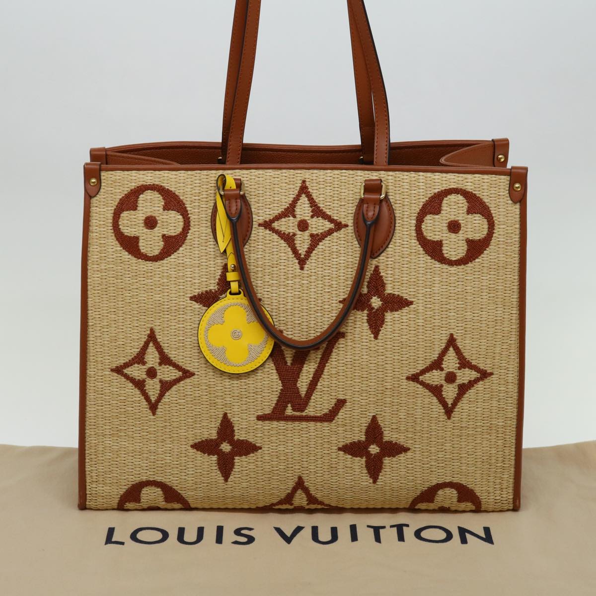 LOUIS VUITTON Monogram Raffia On The Go GM Tote Bag Beige M57644 LV 71272SA