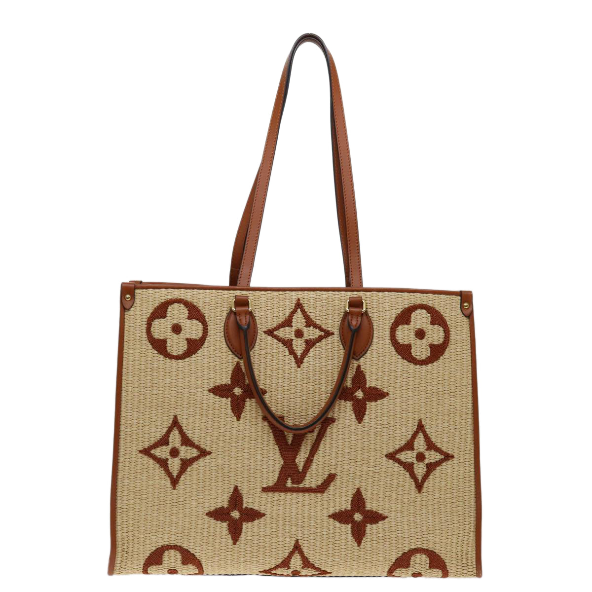 LOUIS VUITTON Monogram Raffia On The Go GM Tote Bag Beige M57644 LV 71272SA