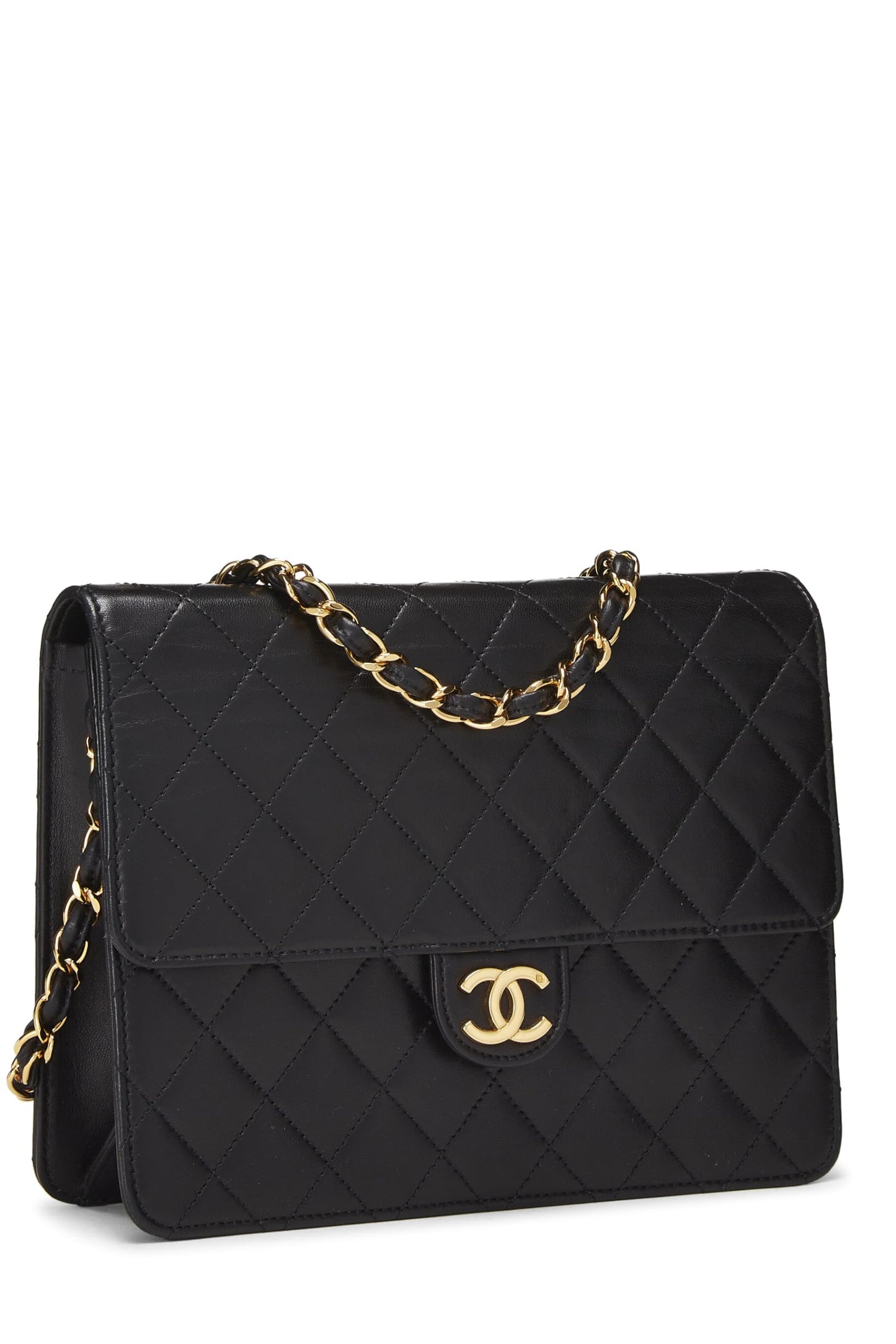 Chanel,  Black Quilted Lambskin Ex Flap Small, Black