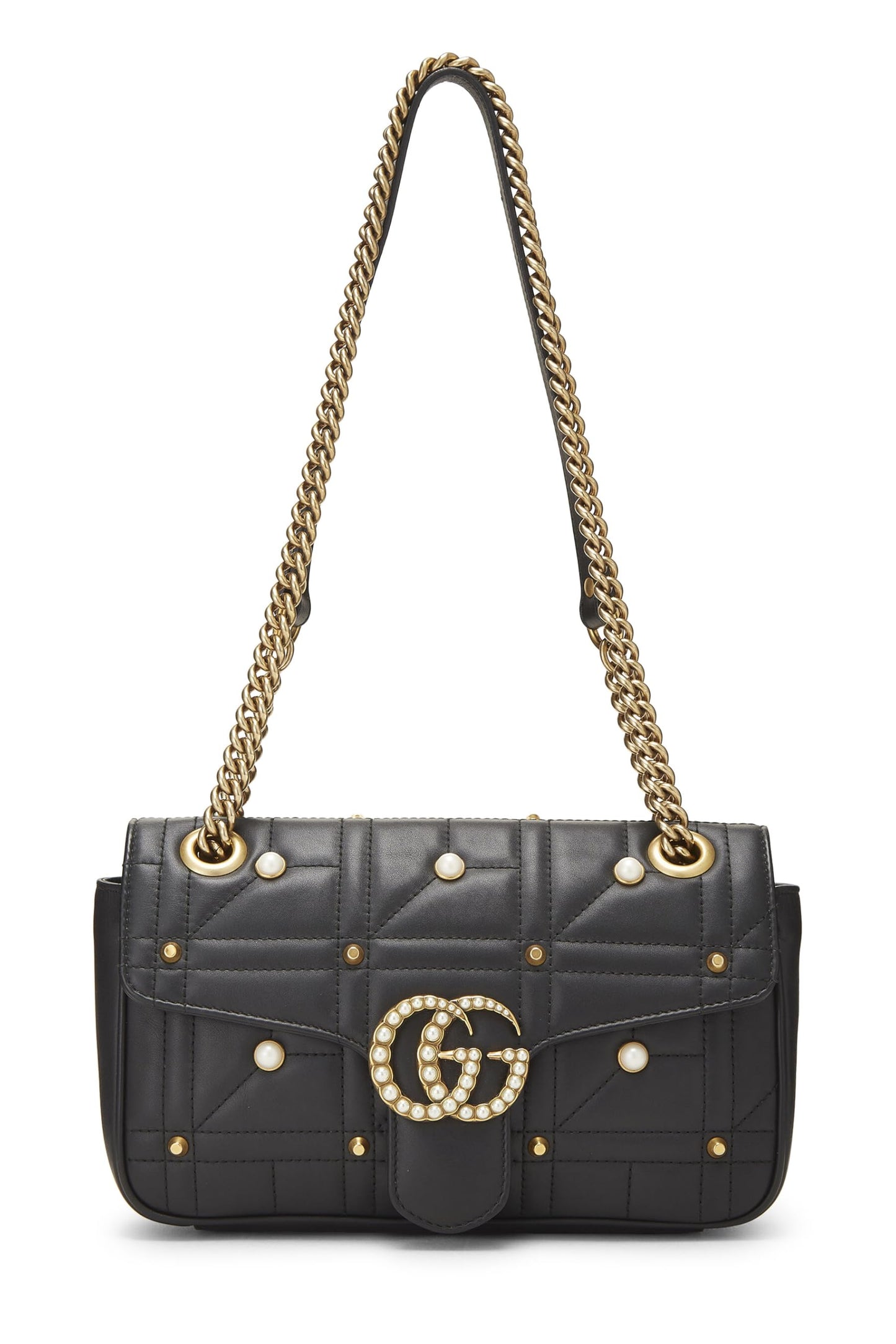 Gucci,  Black Faux Pearl MatelassÃƒÆ’Ã‚Â© Leather Marmont Shoulder Bag Small, Black