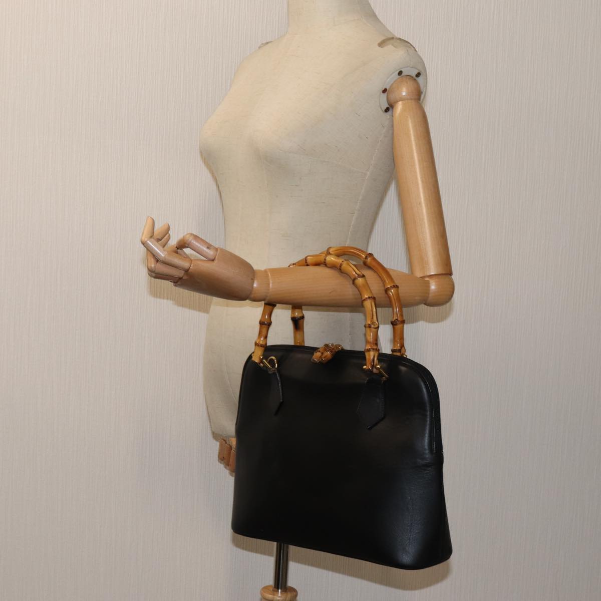 GUCCI Bamboo Hand Bag Leather 2way Black 71310