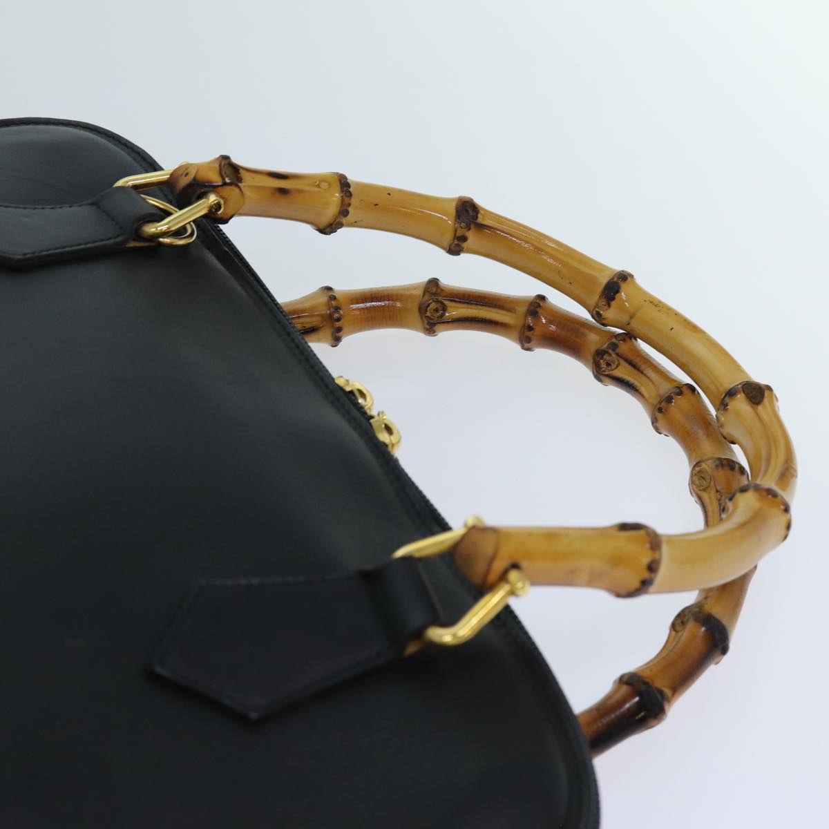 GUCCI Bamboo Hand Bag Leather 2way Black 71310