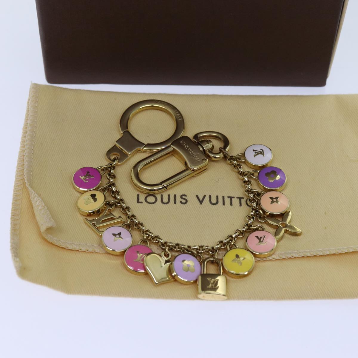 LOUIS VUITTON Monogram Porte Cles Chainne Pastilles Charm Gold M66172 71343