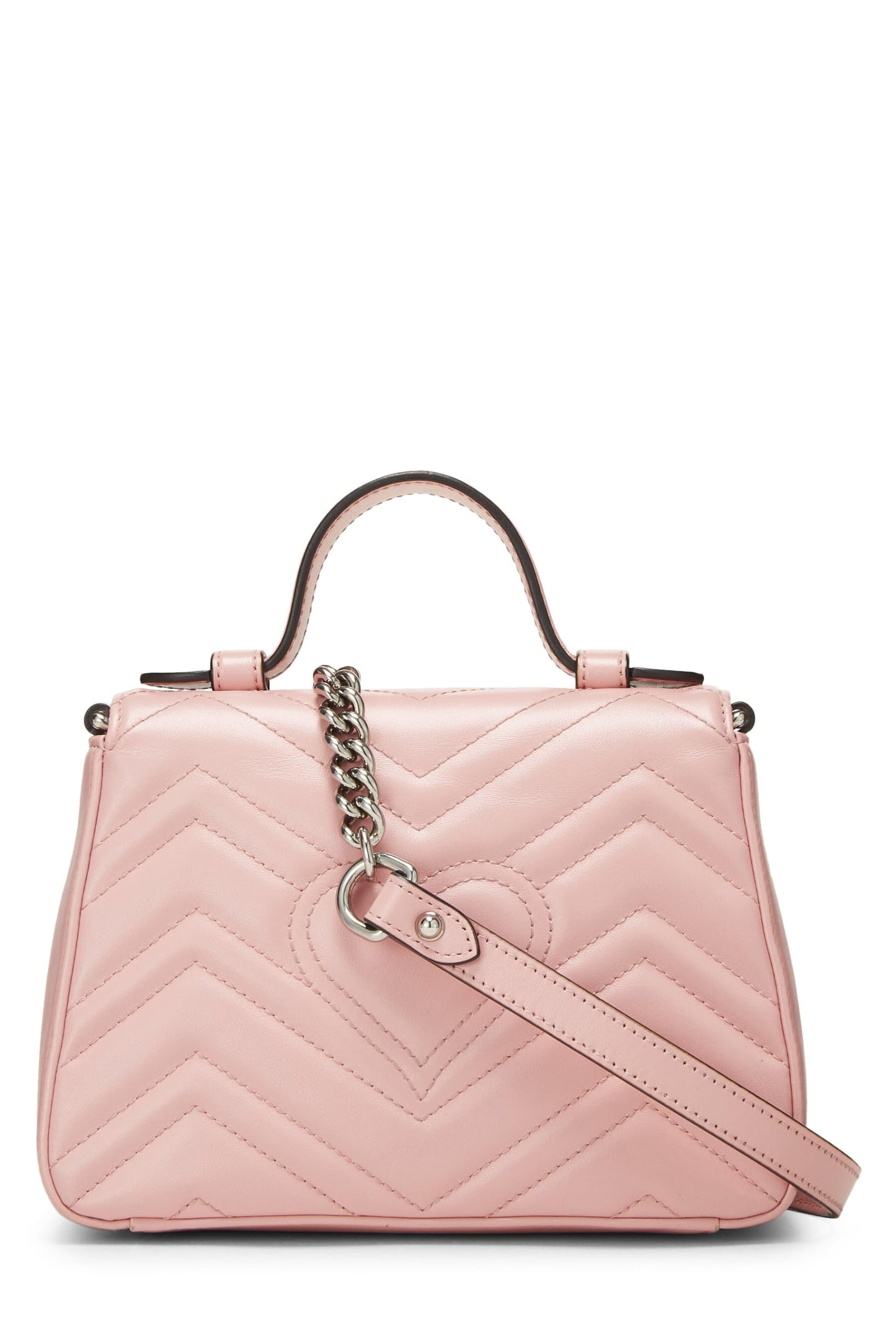Gucci,  Pink Leather GG Marmont Top Handle Bag Mini, Pink