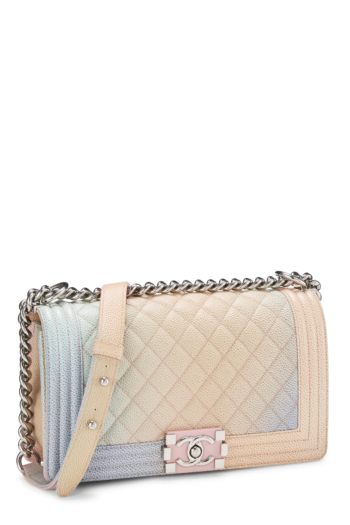 Chanel,  Rainbow Quilted Caviar Boy Bag Medium, Pink