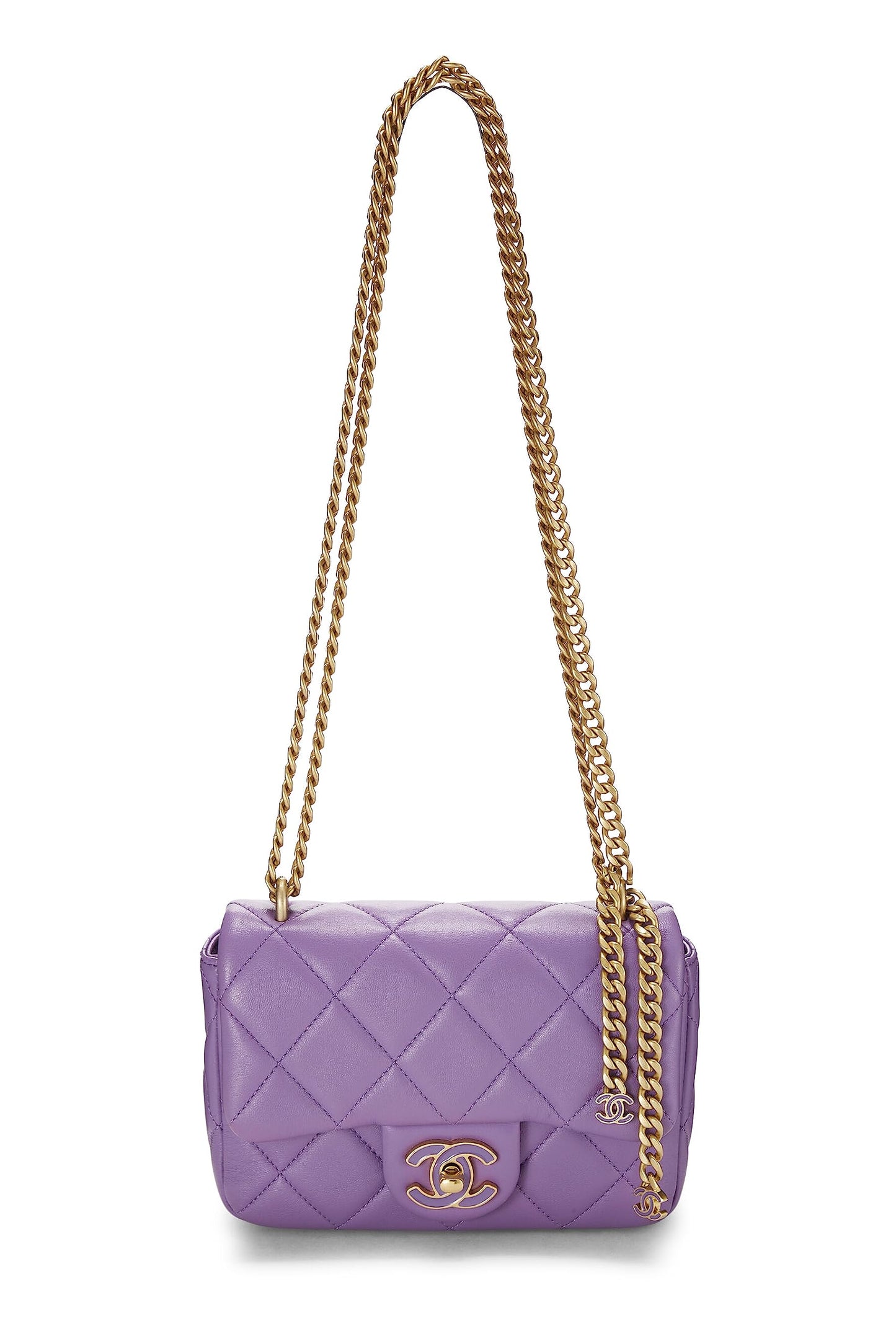 Chanel,  Purple Lambskin Pending CC Square Flap Mini, Purple