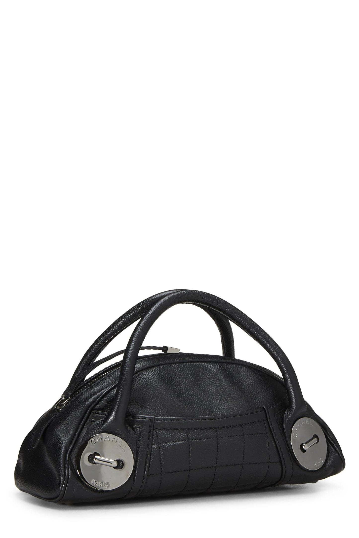 Chanel,  Black Leather Button Dome Satchel, Black