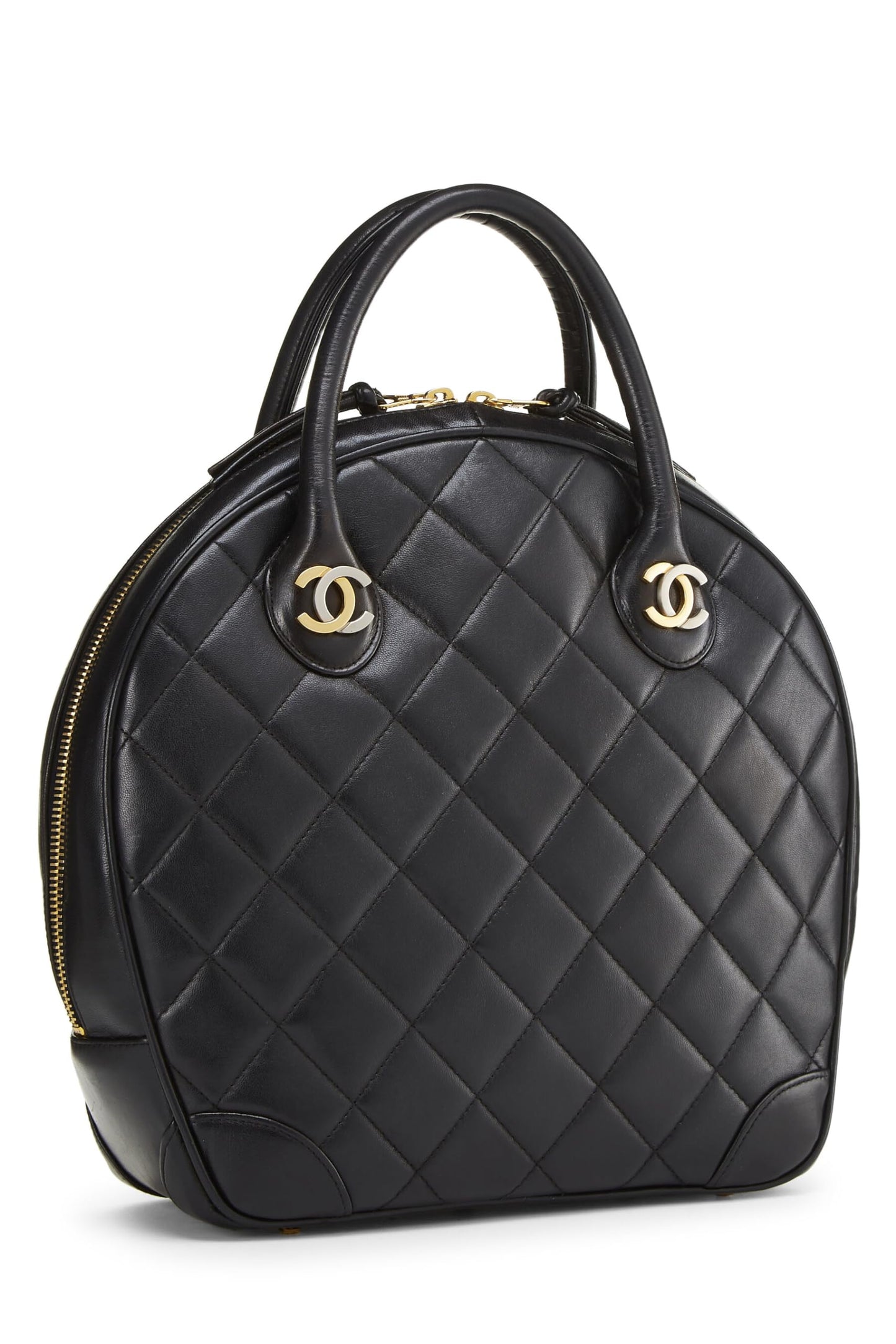 Chanel,  Black Quilted Lambskin Paris Limited Bowler Small, Black