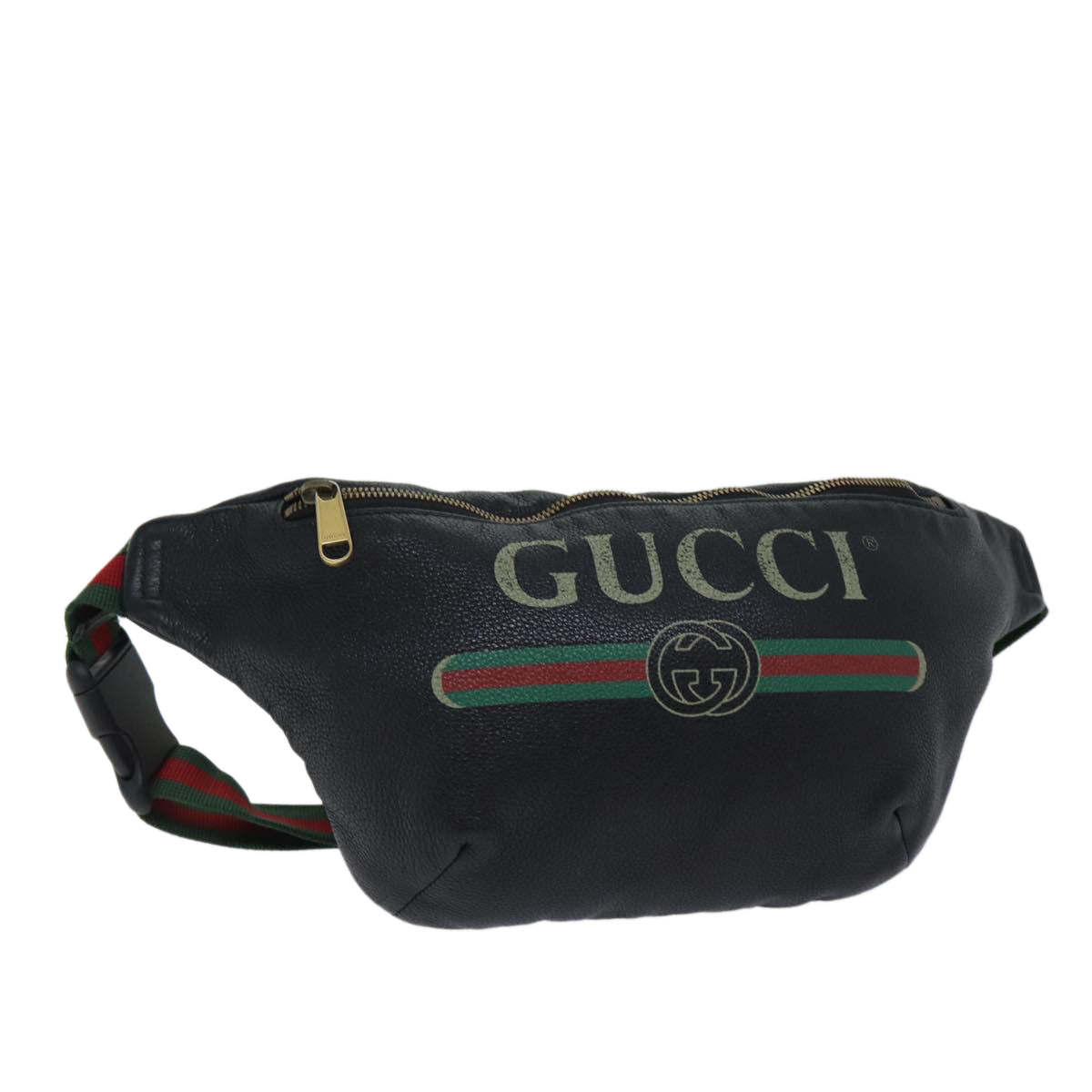 GUCCI Web Sherry Line Body Bag Leather Black Red Green 493869 71516