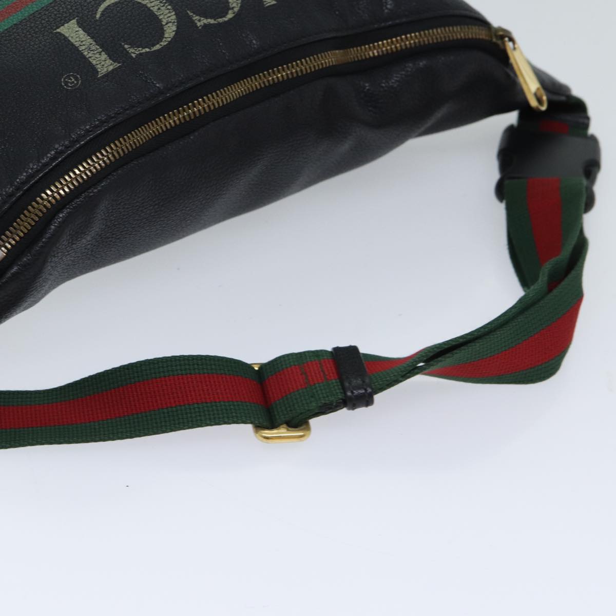 GUCCI Web Sherry Line Body Bag Leather Black Red Green 493869 71516