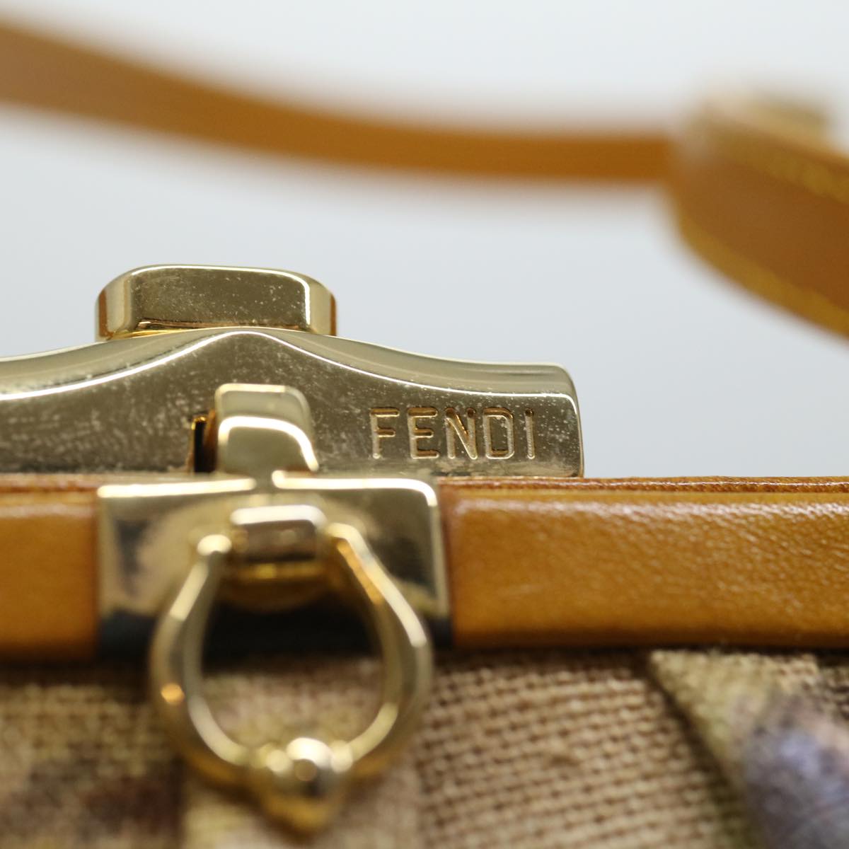 FENDI Hand Bag Canvas Beige Pink 71568
