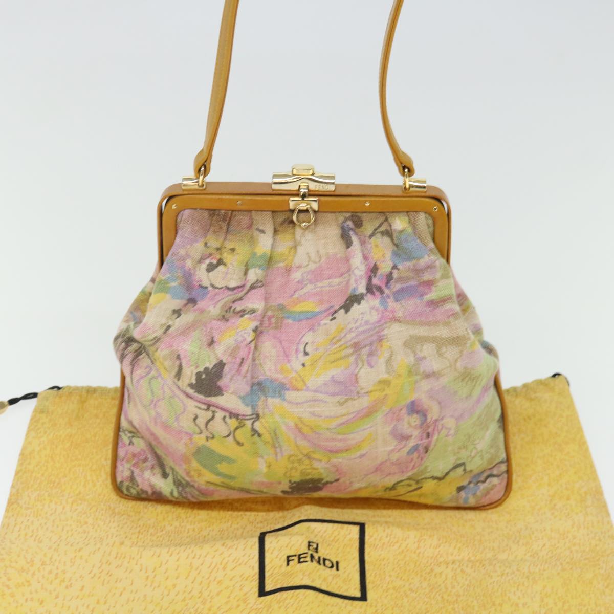 FENDI Hand Bag Canvas Beige Pink 71568