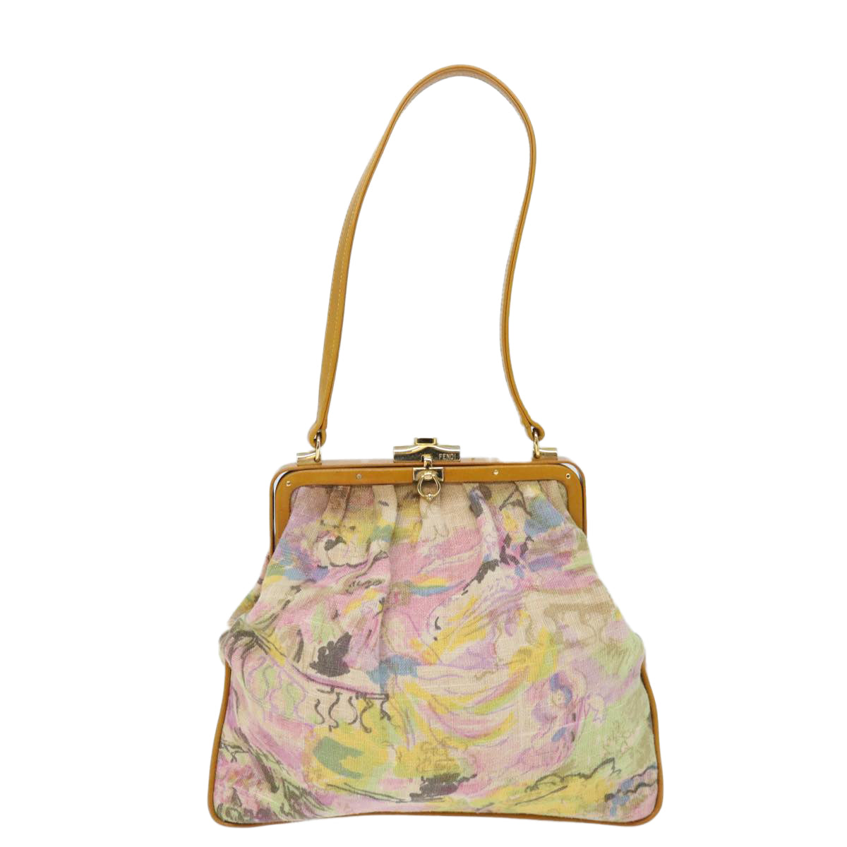 FENDI Hand Bag Canvas Beige Pink 71568