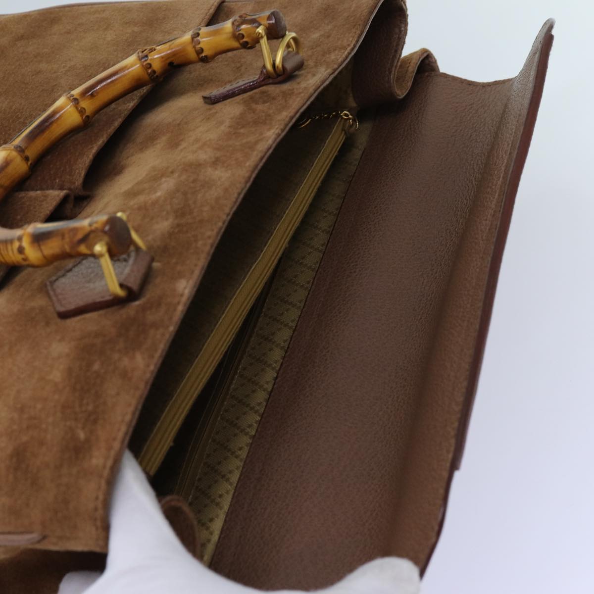 GUCCI Bamboo Hand Bag Suede 2way Brown 002 123 0322 71588