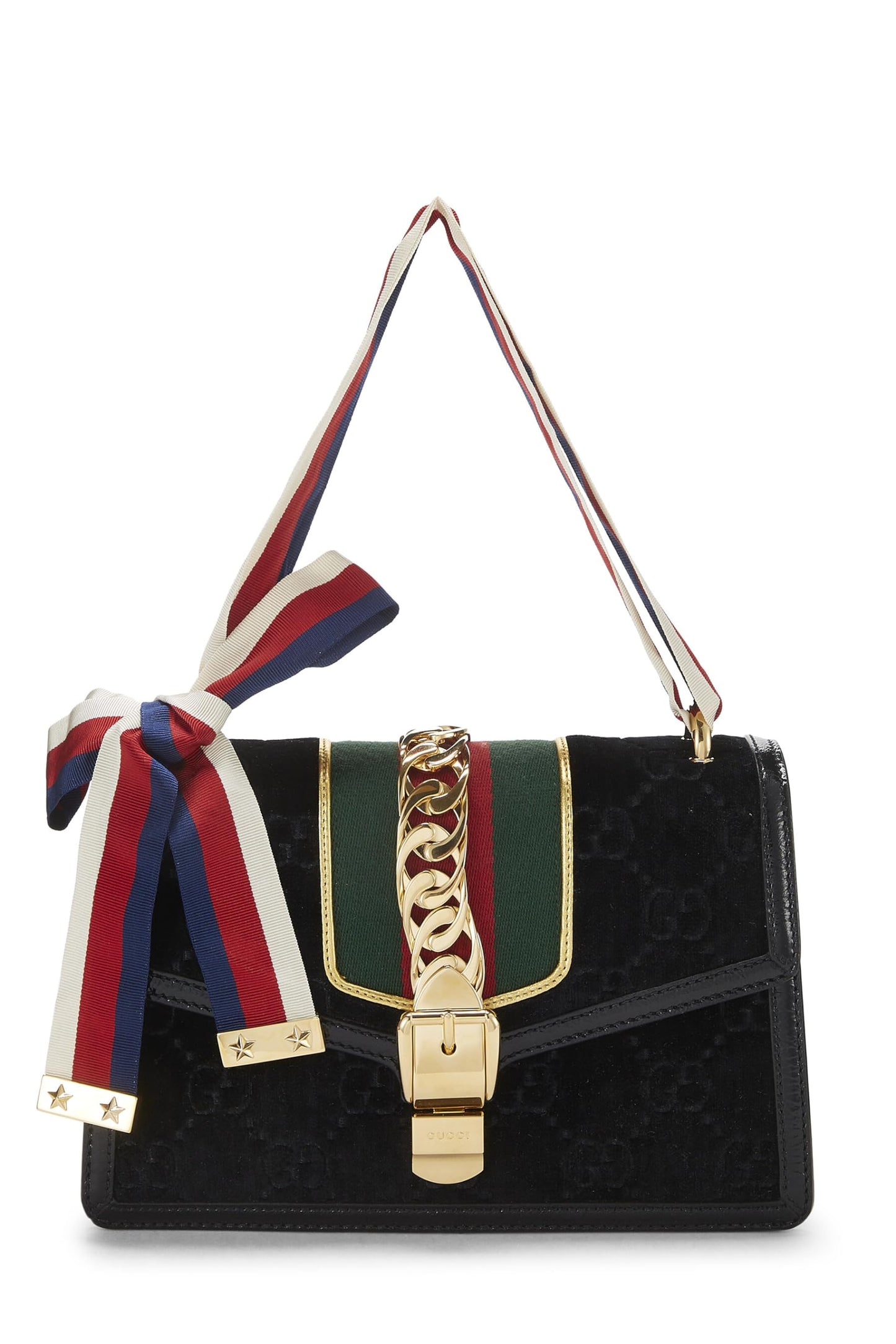 Gucci,  Black GG Velvet Sylvie Shoulder Bag, Black