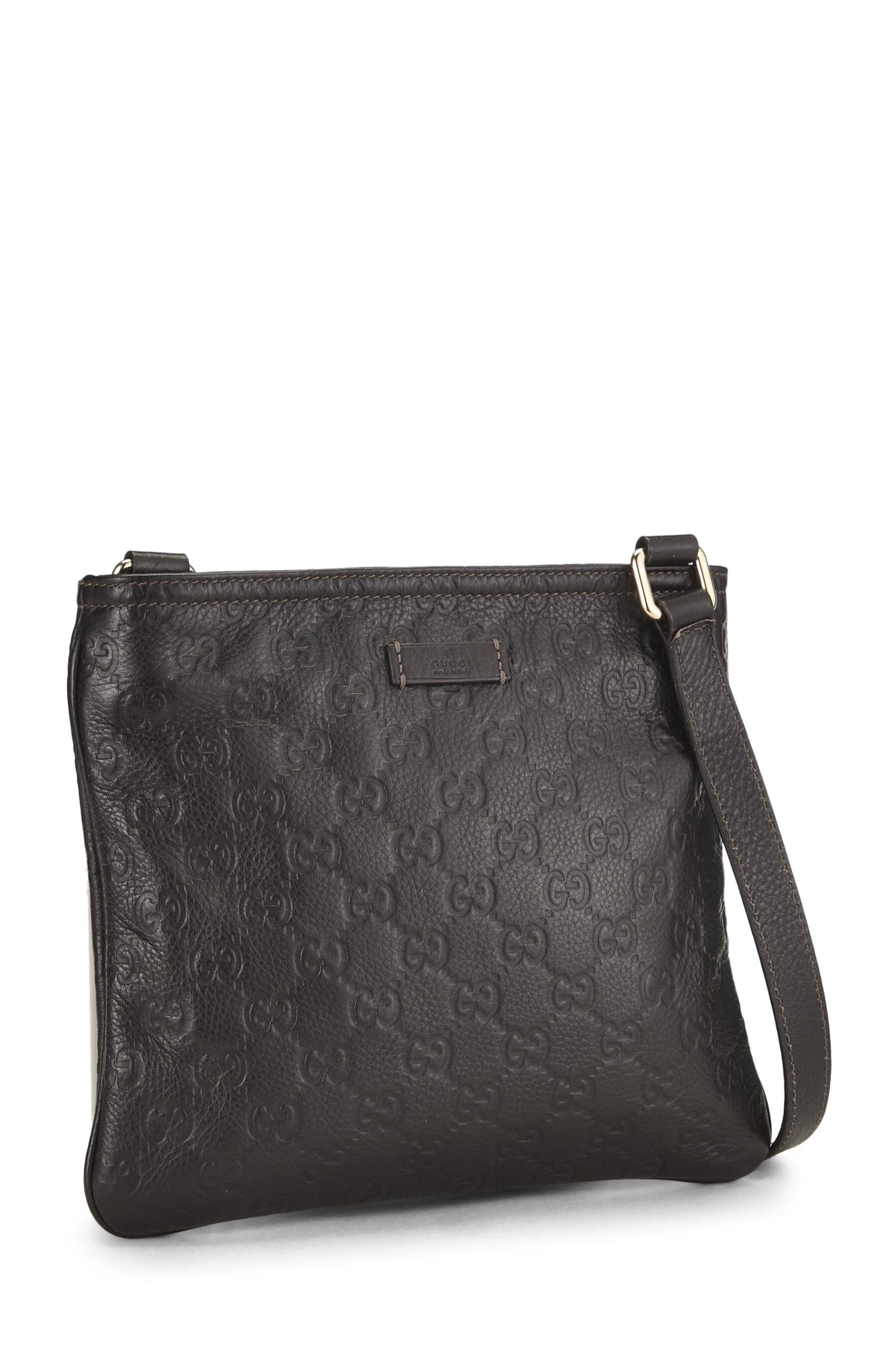 Gucci,  Brown Guccissima Signature Leather Zip Flat Messenger Small, Brown