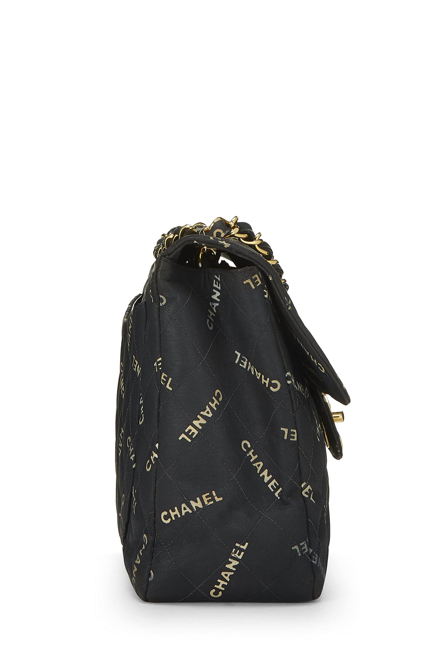 Chanel,  Black Canvas Logo Half Flap Maxi, Black