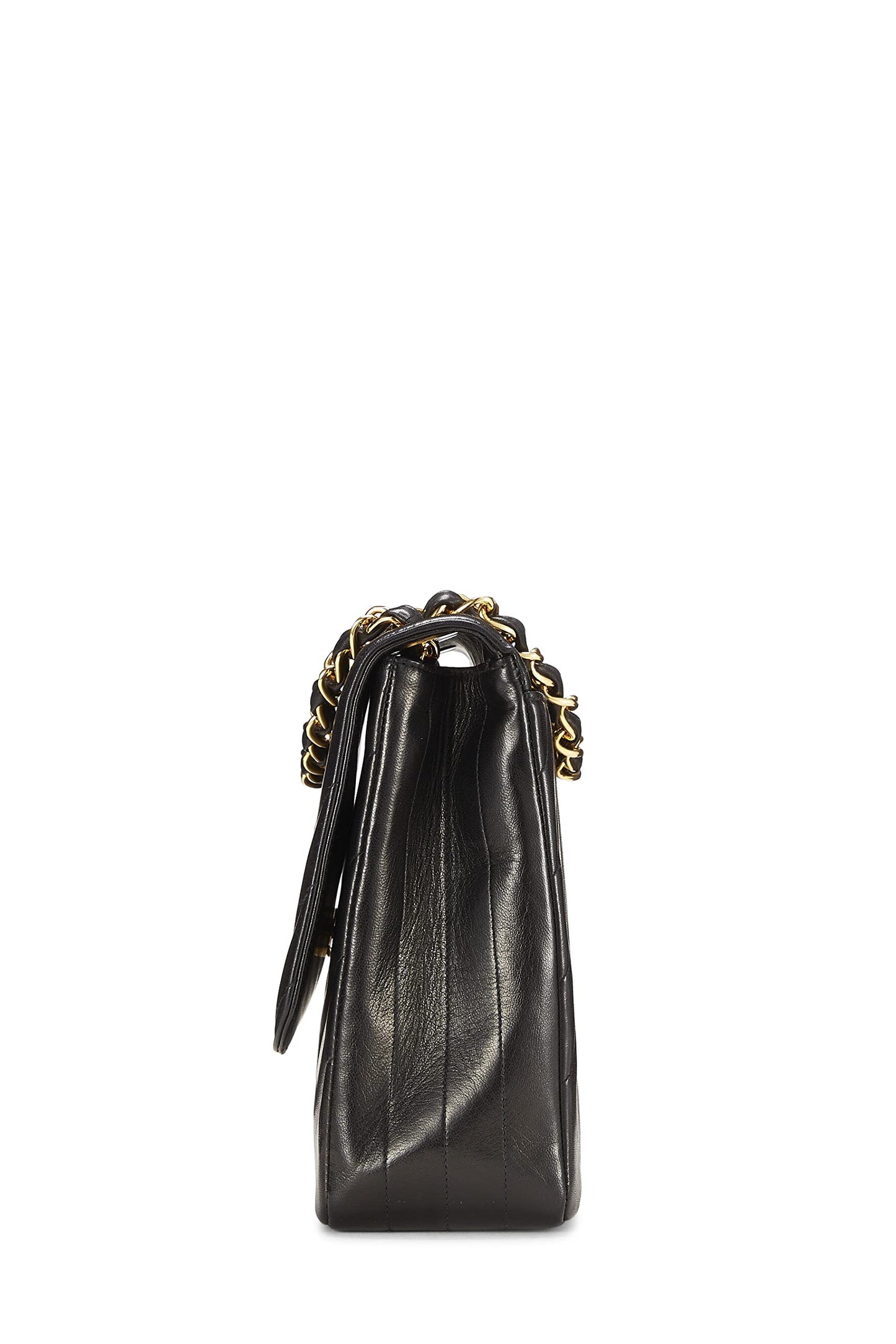 Chanel,  Black Diagonal Lambskin Flap Jumbo, Black