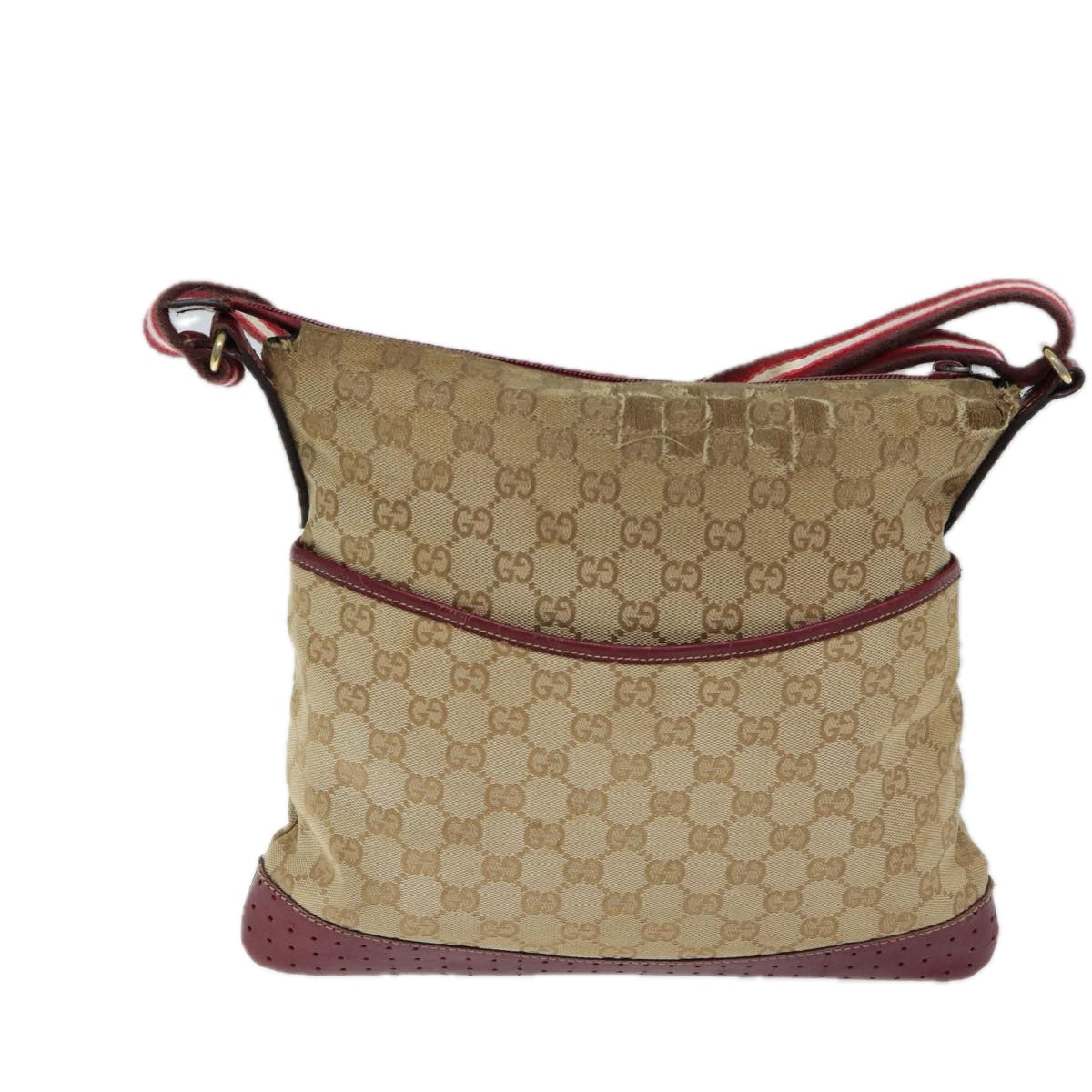 GUCCI GG Canvas Sherry Line Shoulder Bag Beige Red 145857 71790