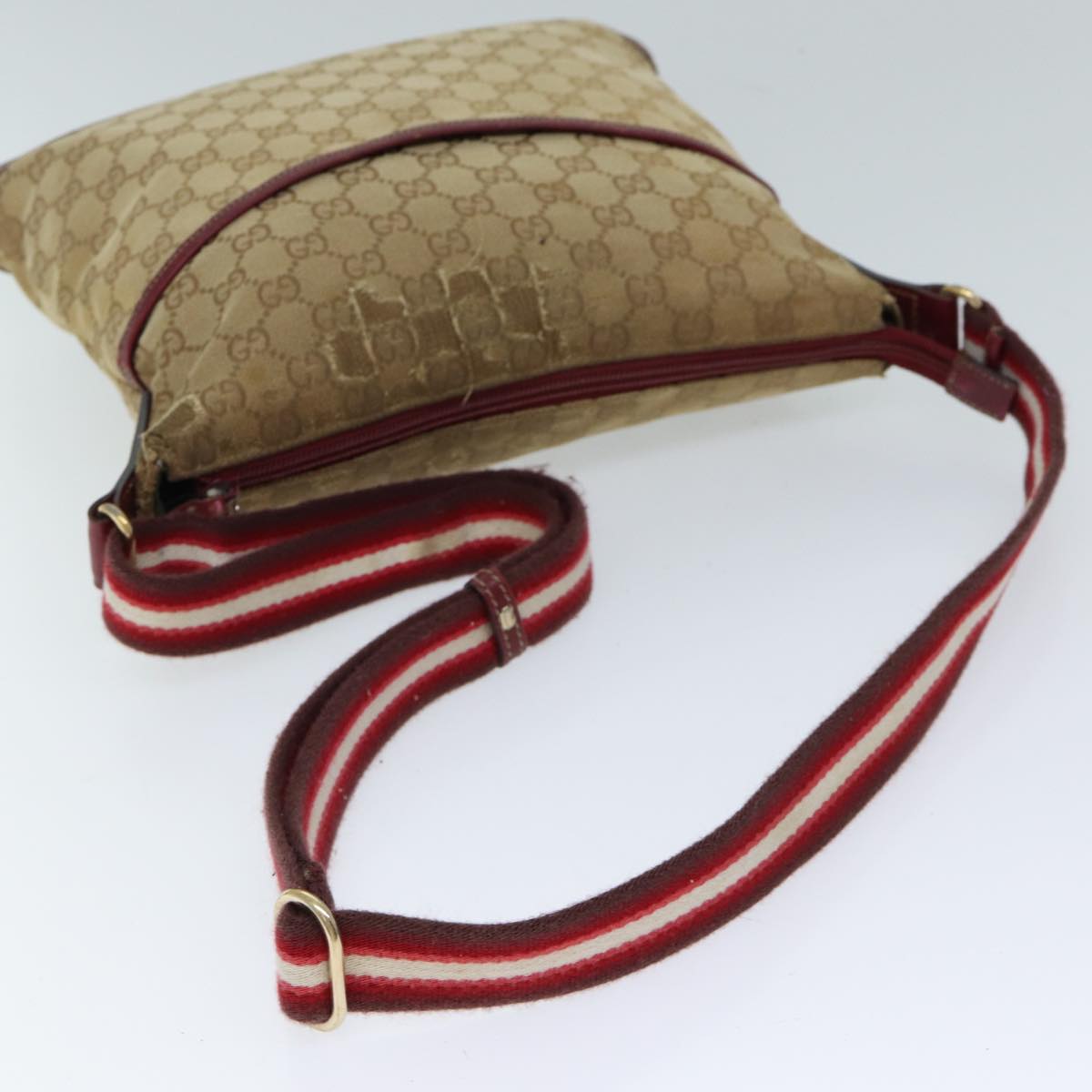 GUCCI GG Canvas Sherry Line Shoulder Bag Beige Red 145857 71790