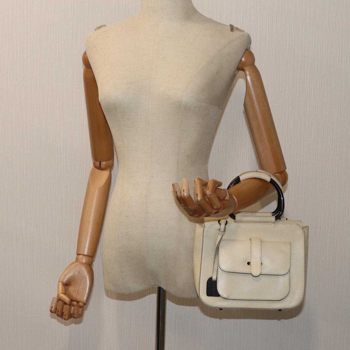 GUCCI Hand Bag Leather 2way Cream 71794