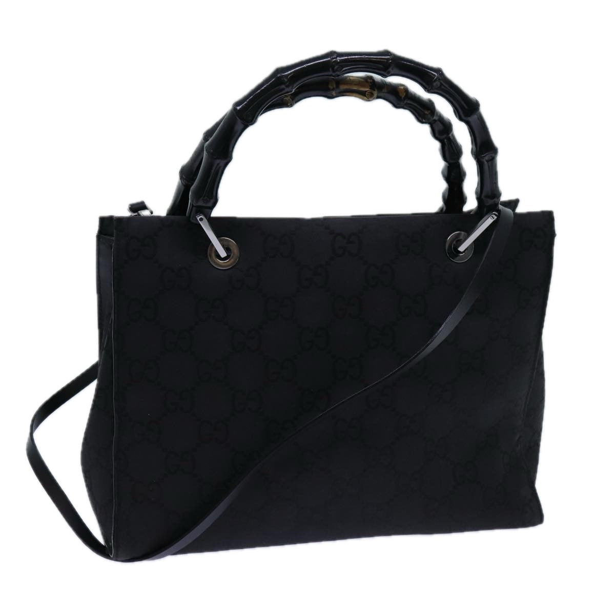 GUCCI Bamboo GG Canvas Hand Bag Nylon 2way Black 002 1016 71796