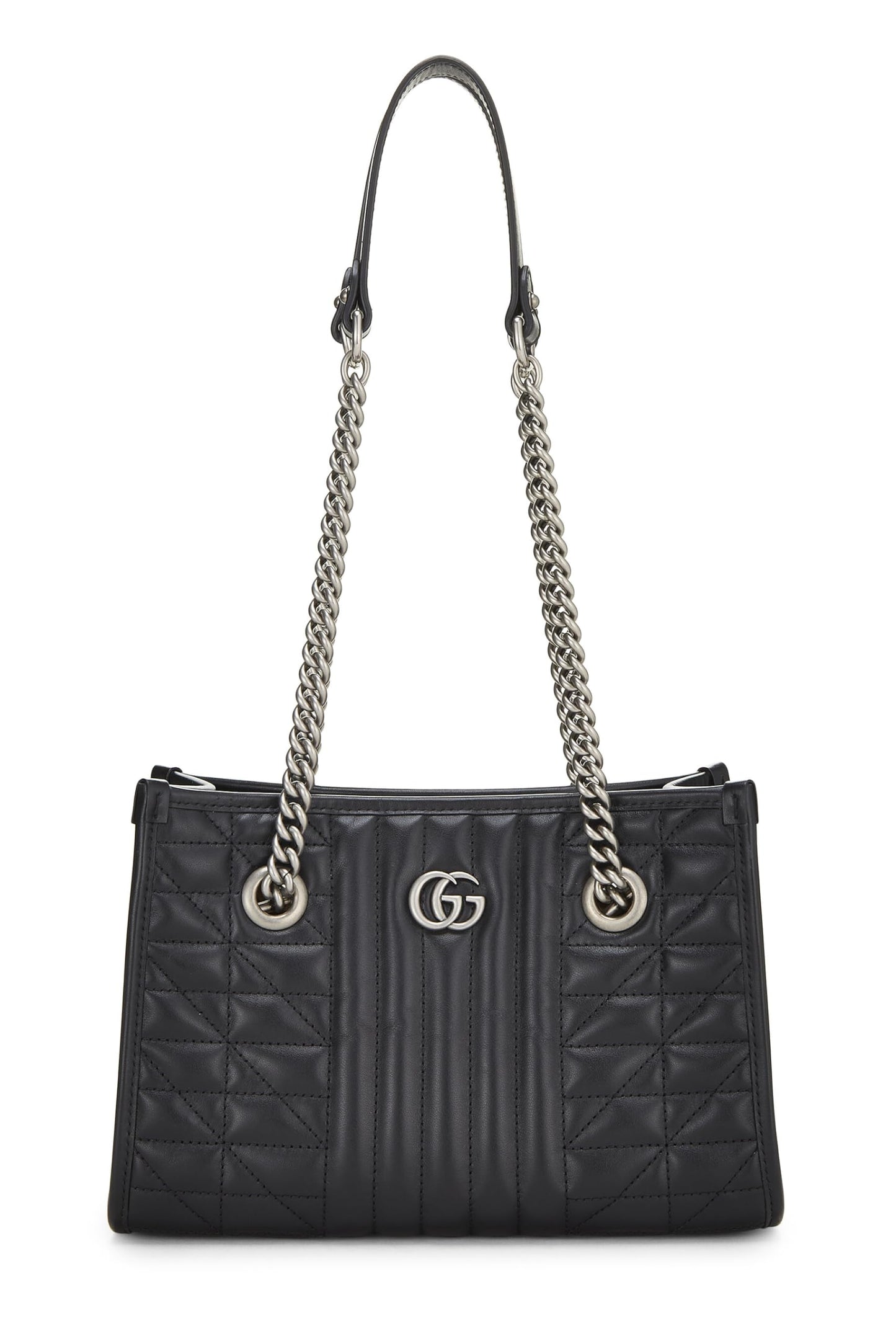 Gucci,  Black Leather GG Marmont Chain Tote Small, Black