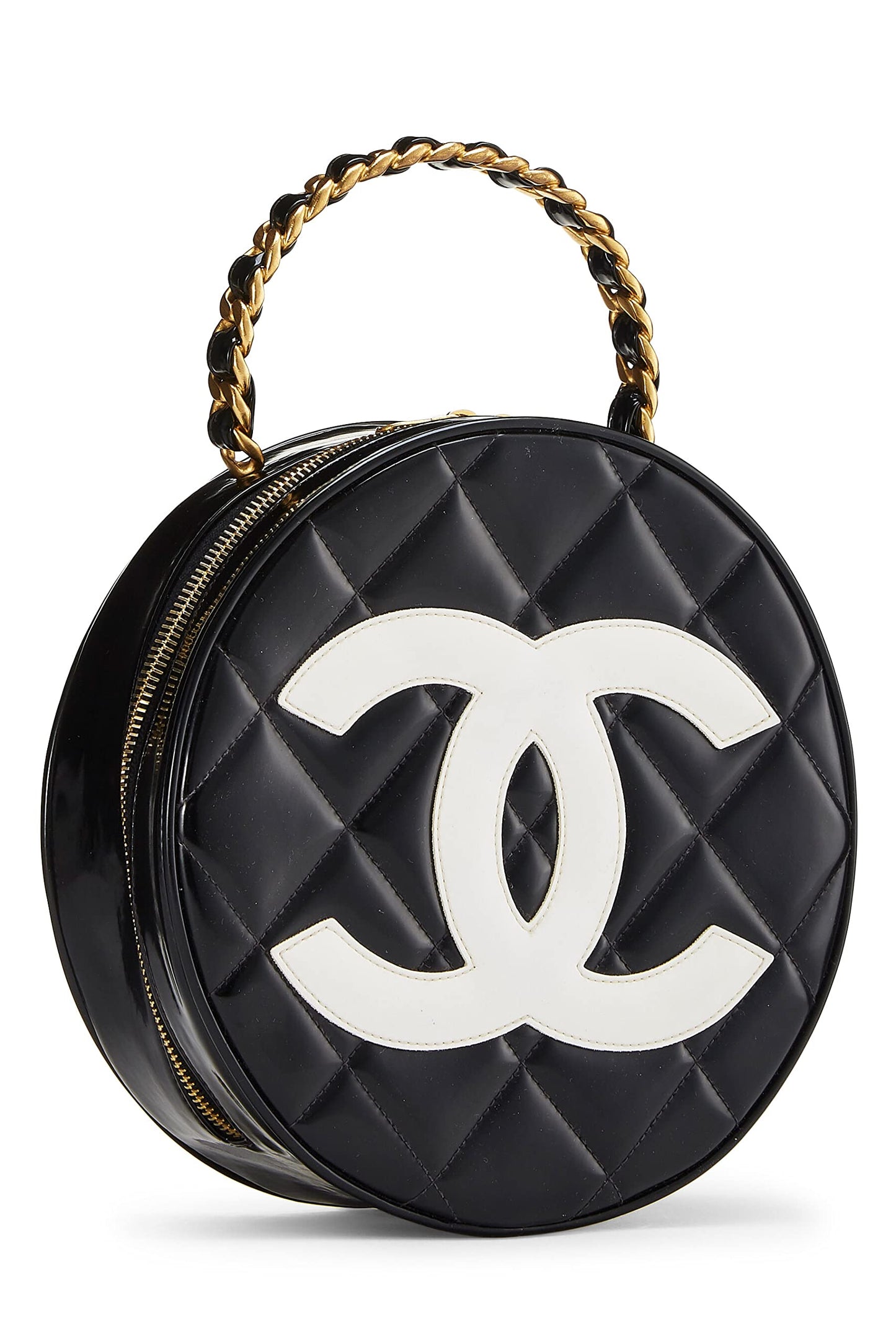 Chanel,  Black Quilted Patent Leather Round 'CC' Bag, Black