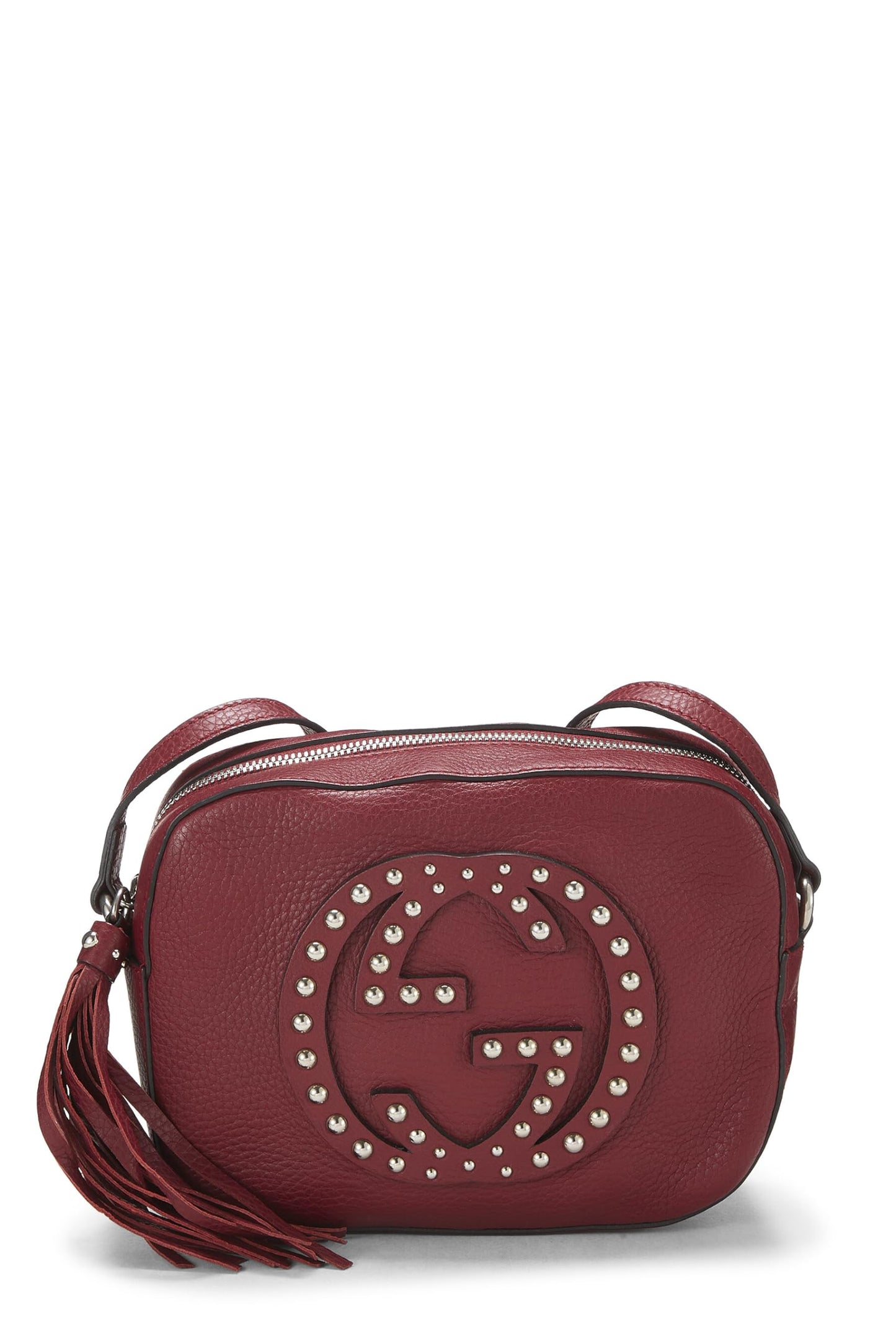Gucci,  Burgundy Grained Leather Studded Soho Disco, Burgundy