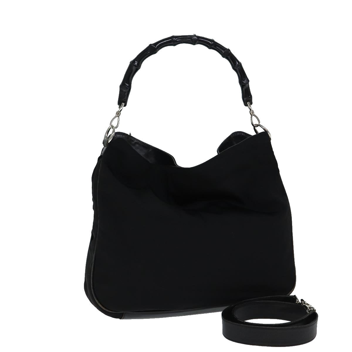 GUCCI Bamboo Hand Bag Nylon 2way Black 001 1577 71804