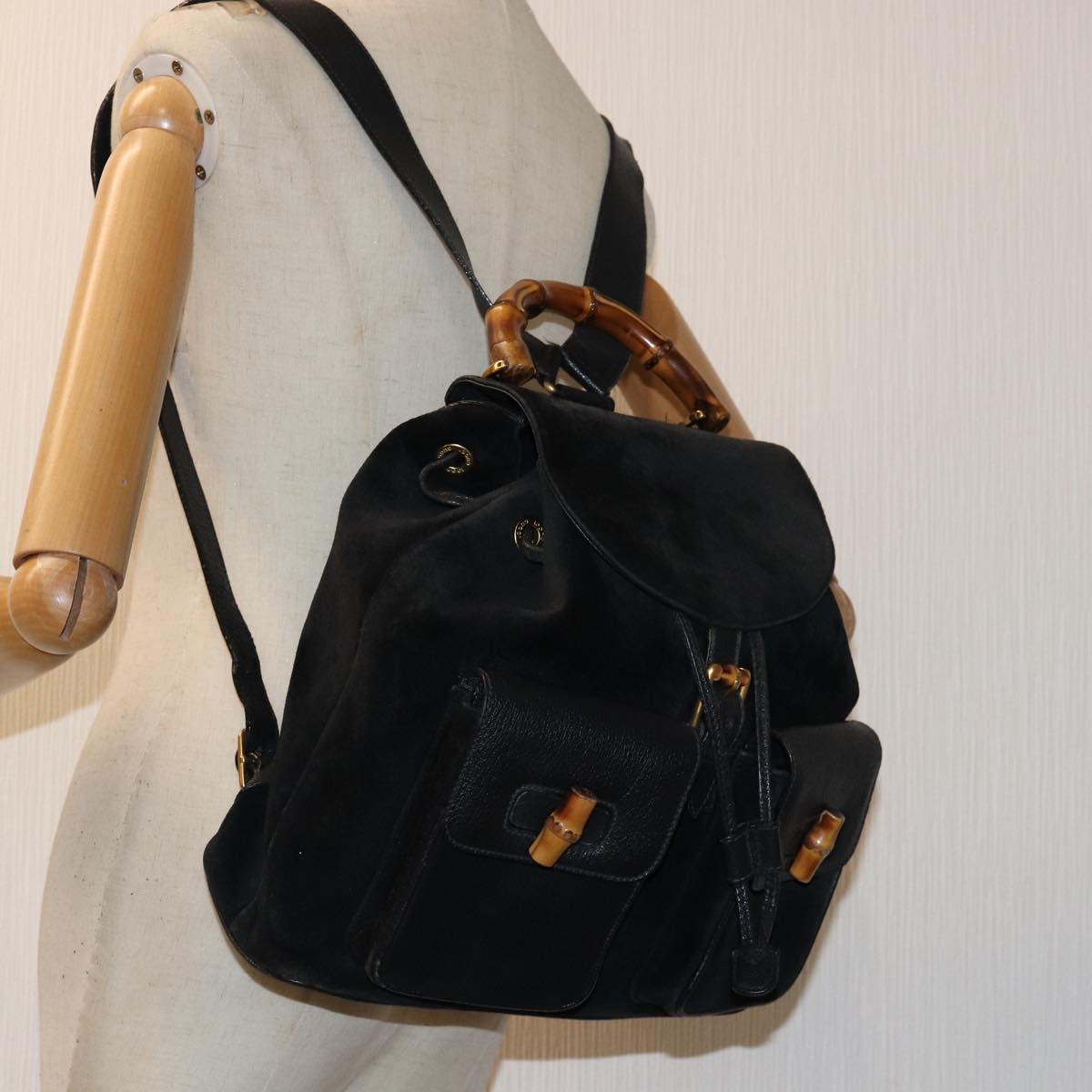 GUCCI Bamboo Backpack Suede Black 71825
