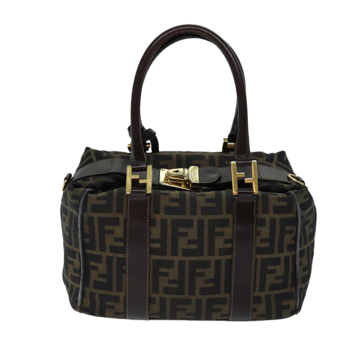 FENDI Zucca Canvas Hand Bag Brown Black 71831
