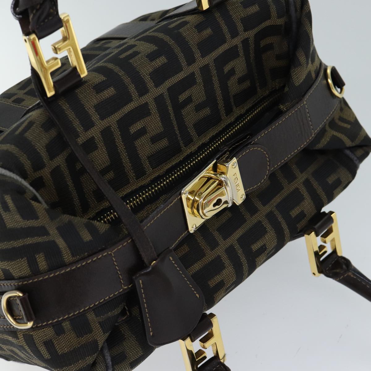 FENDI Zucca Canvas Hand Bag Brown Black 71831