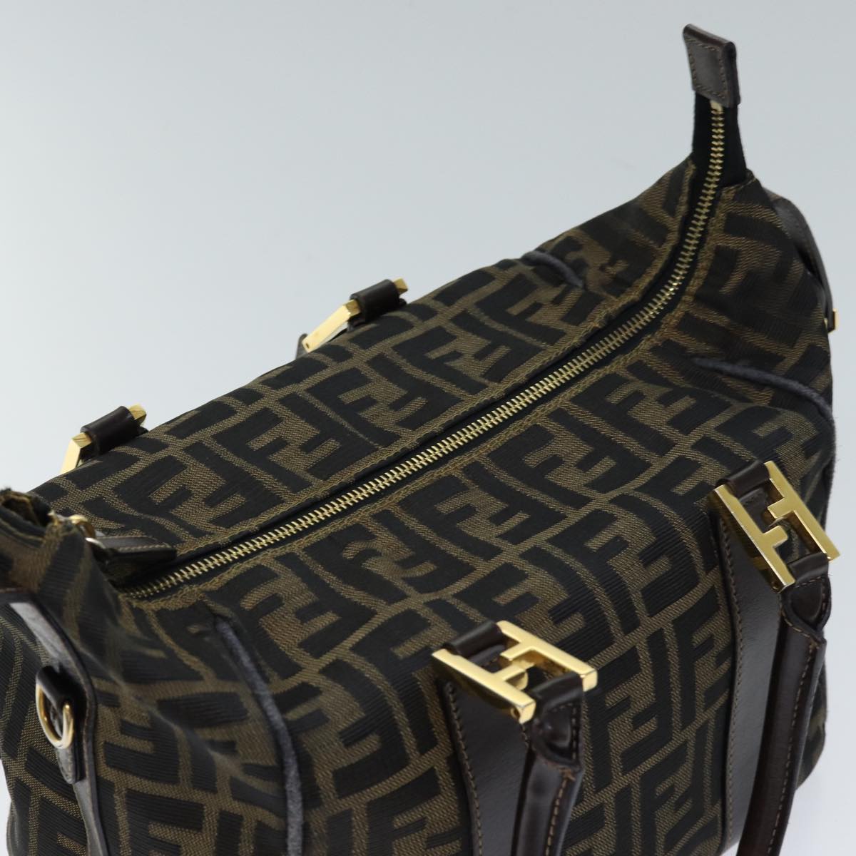 FENDI Zucca Canvas Hand Bag Brown Black 71831