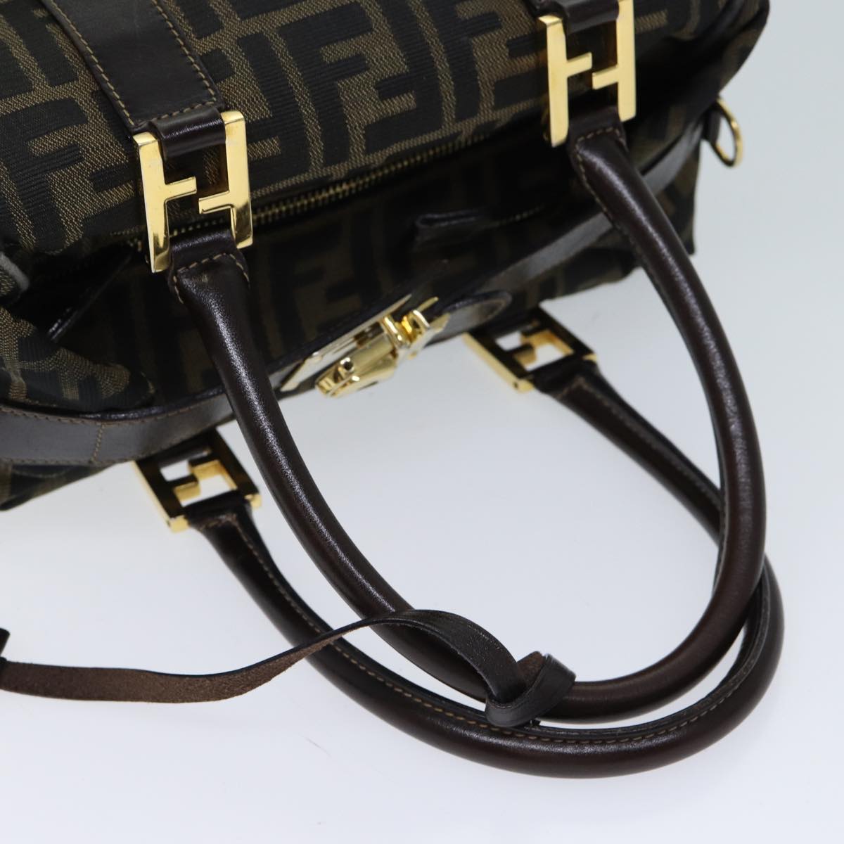 FENDI Zucca Canvas Hand Bag Brown Black 71831