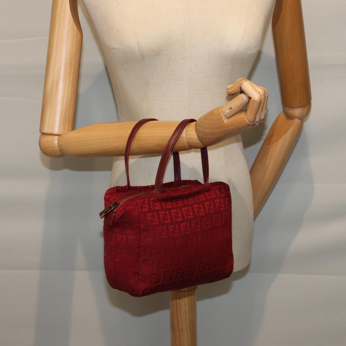 FENDI Zucchino Canvas Hand Bag Red 71832